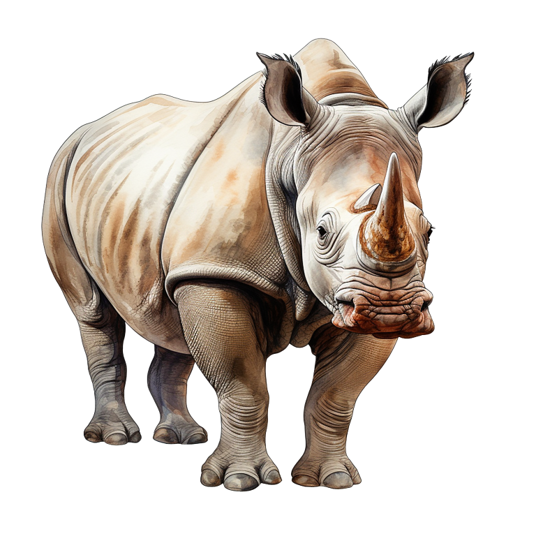 Realistic illustration of a rhinoceros on a white background vinyl sticker.