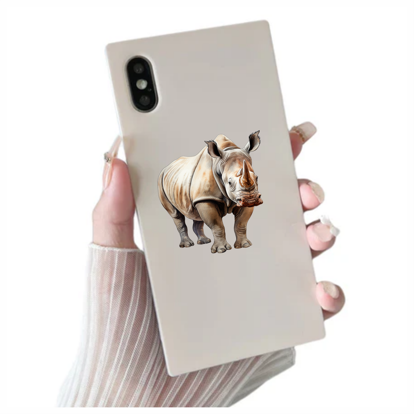 White Rhinoceros Standing Forward View Vinyl Decal Sticker