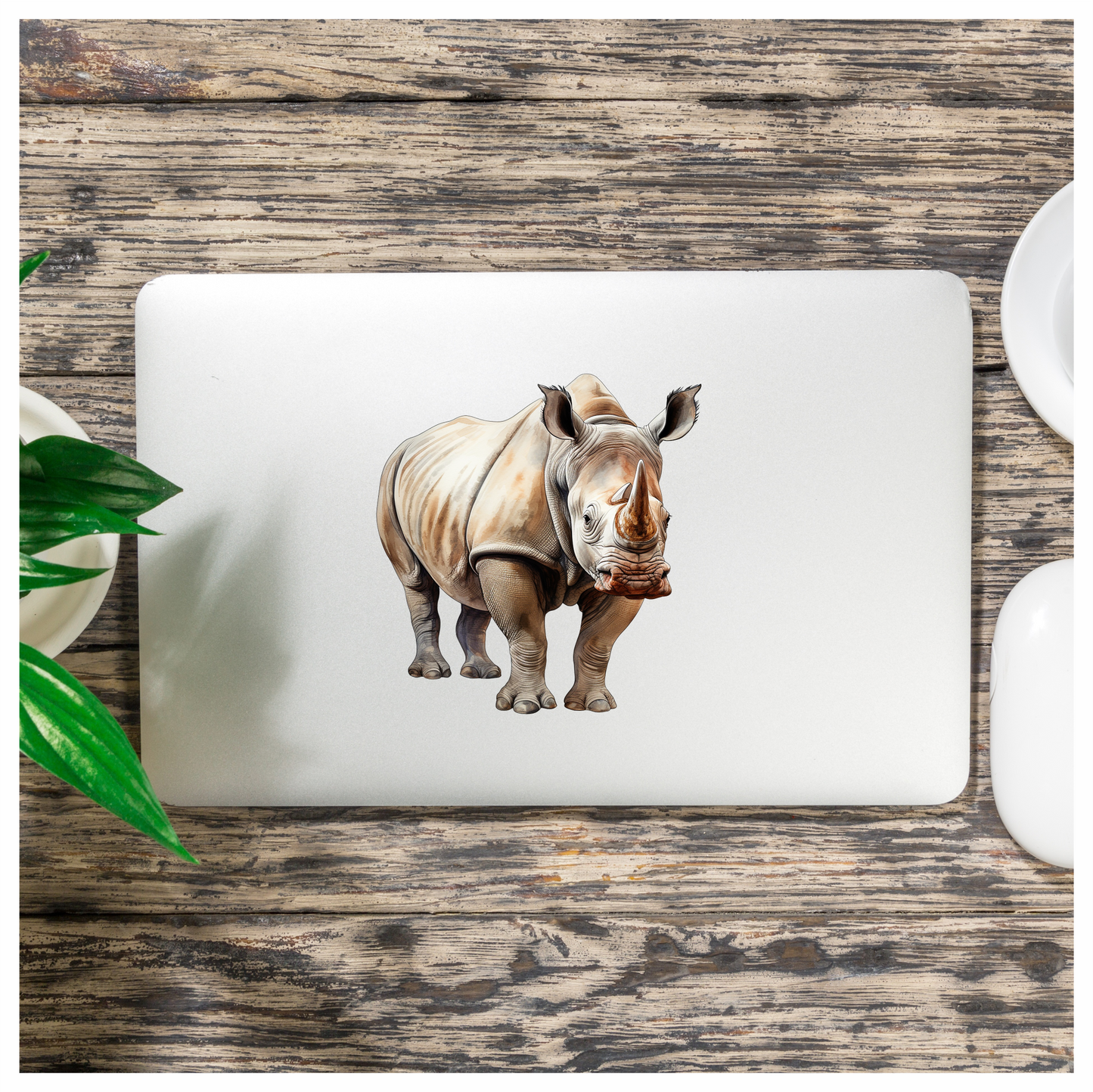 White Rhinoceros Standing Forward View Vinyl Decal Sticker