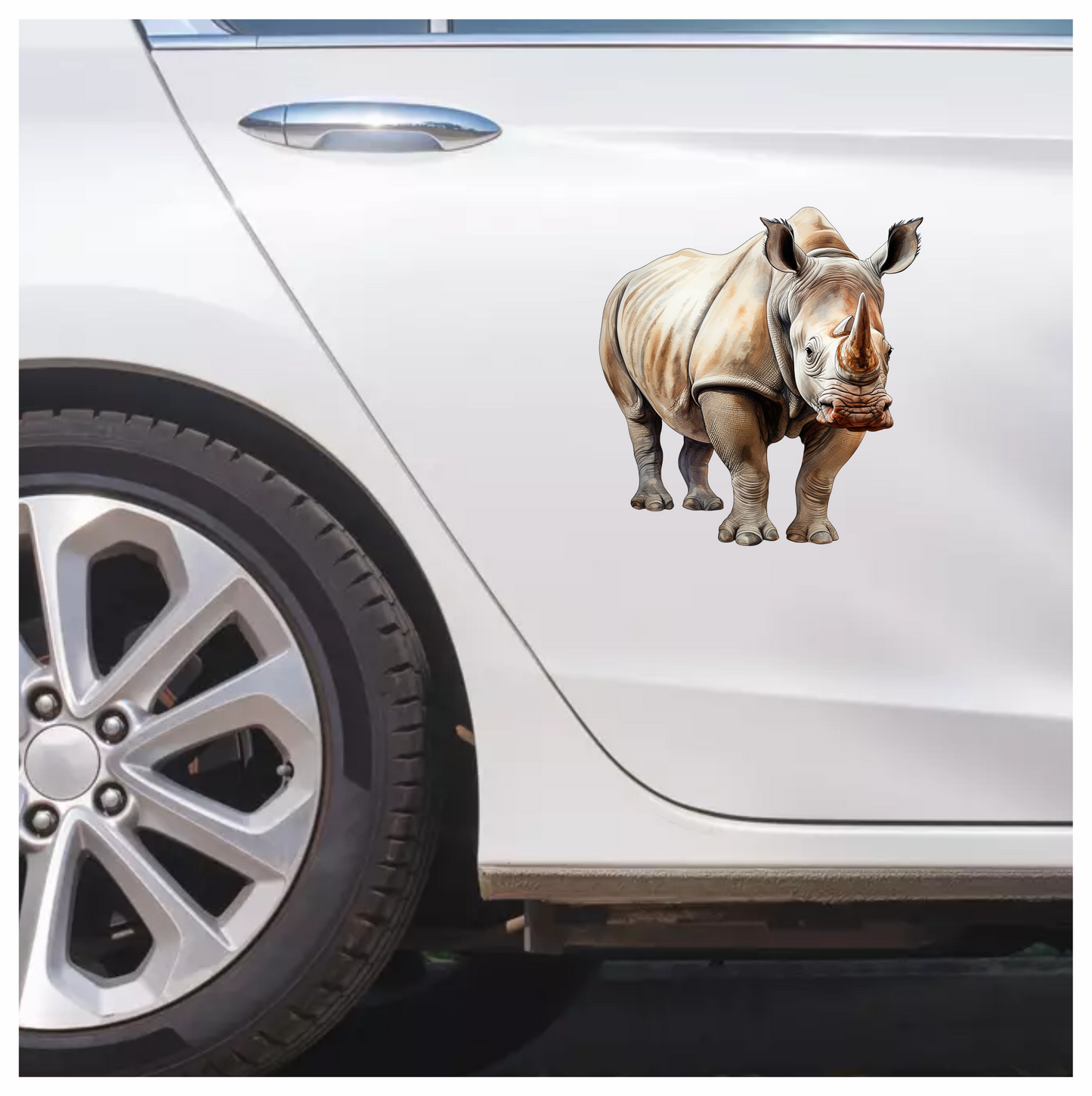 White Rhinoceros Standing Forward View Vinyl Decal Sticker