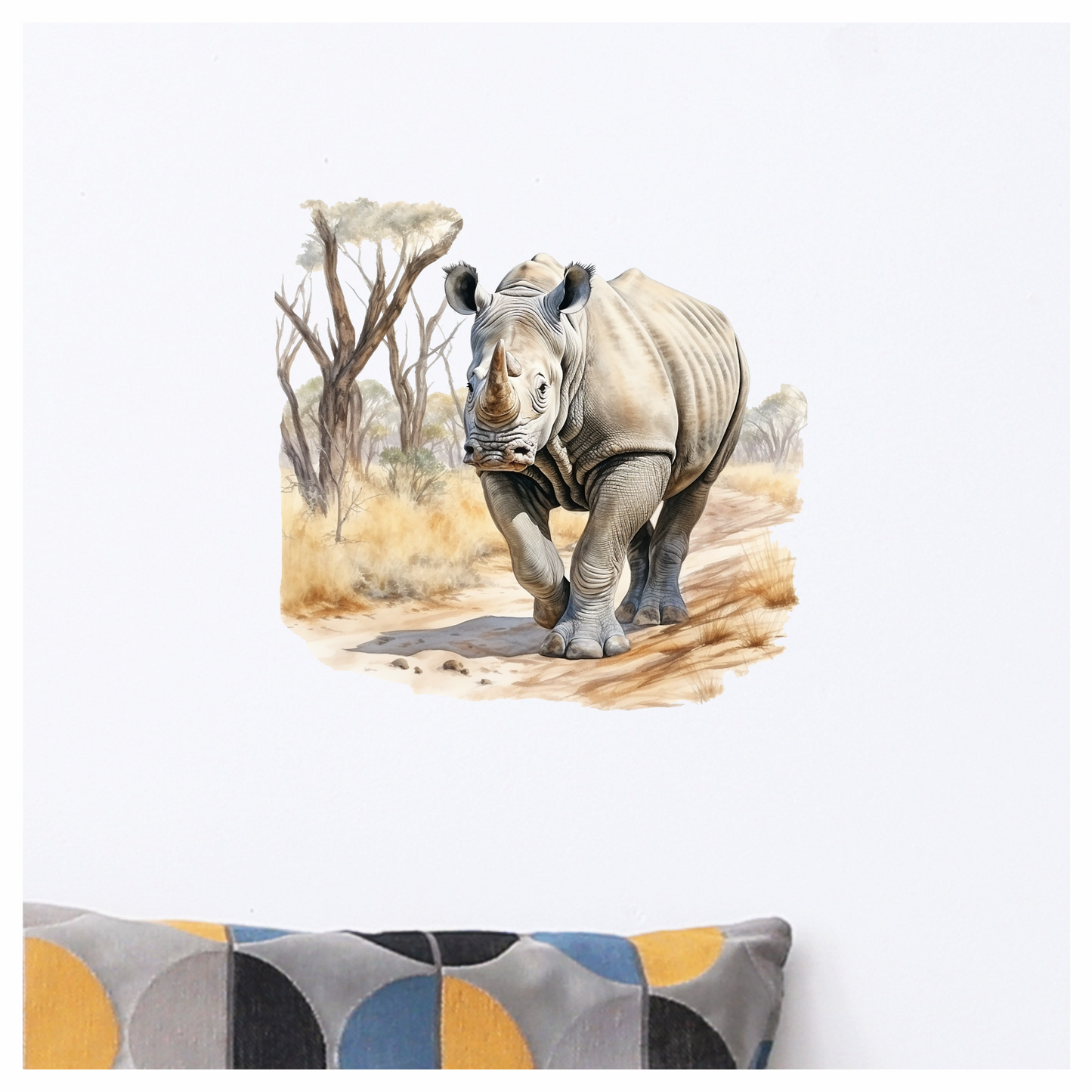 Grey Rhino Walking African Savannah Vinyl Sticker Decal