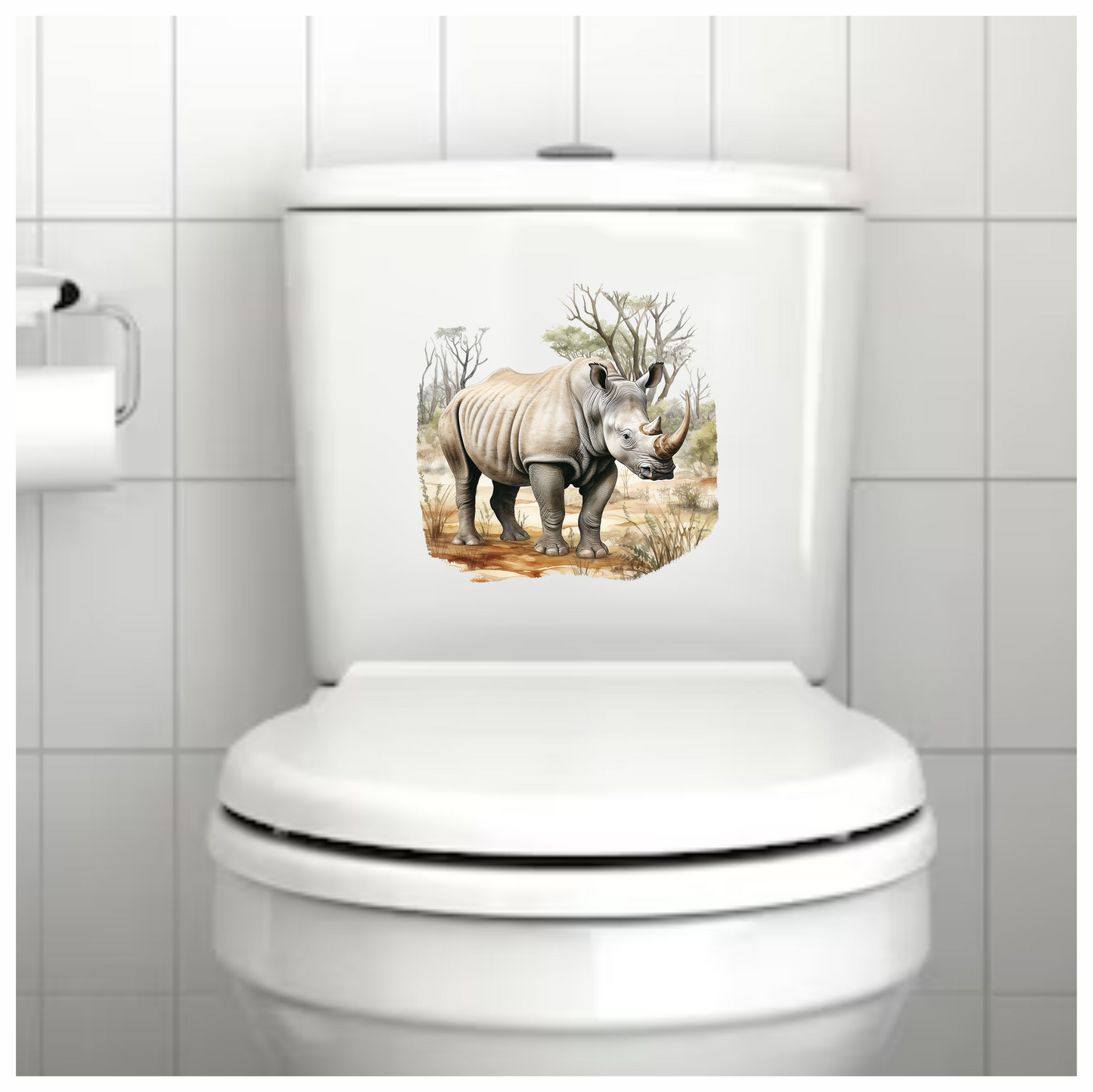 White Rhinoceros Standing In Savannah Vinyl Decal Sticker