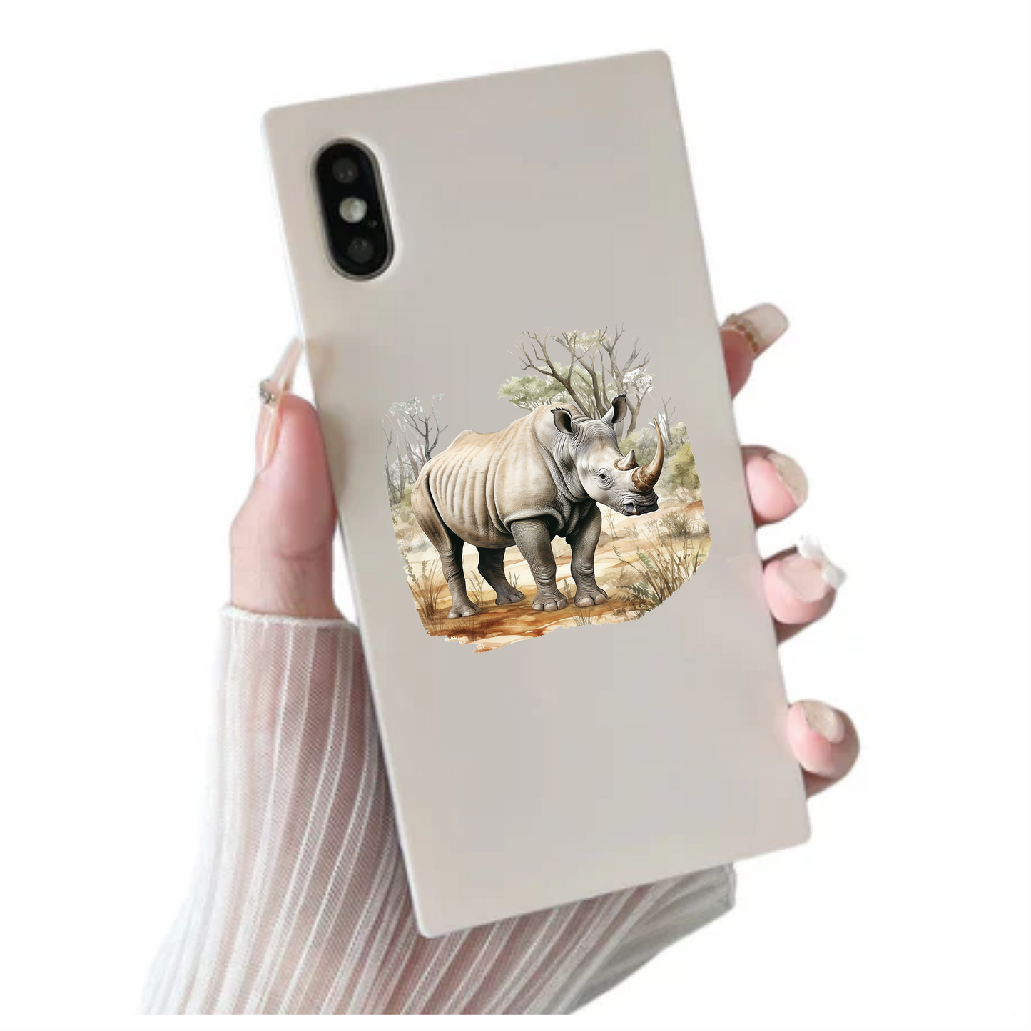 White Rhinoceros Standing In Savannah Vinyl Decal Sticker