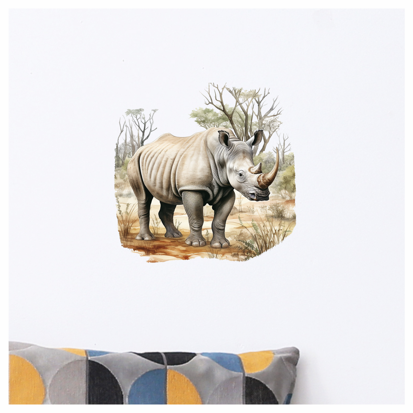 White Rhinoceros Standing In Savannah Vinyl Decal Sticker