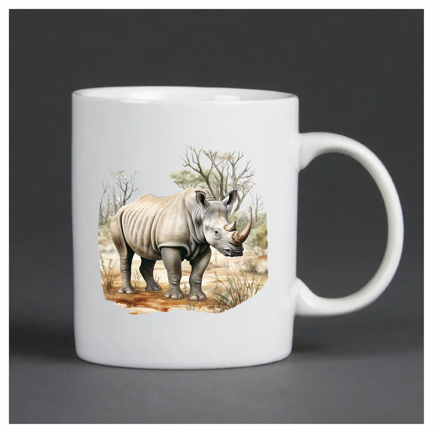 White Rhinoceros Standing In Savannah Vinyl Decal Sticker