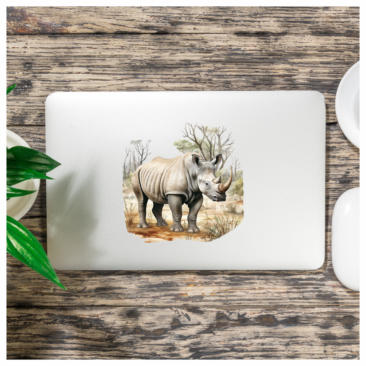 White Rhinoceros Standing In Savannah Vinyl Decal Sticker
