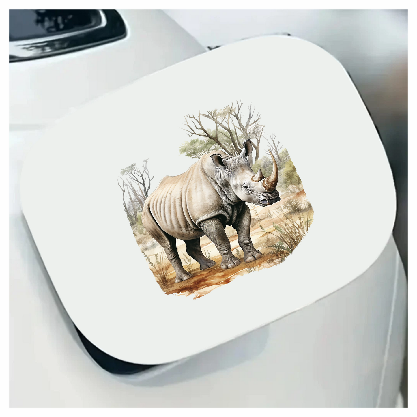 White Rhinoceros Standing In Savannah Vinyl Decal Sticker