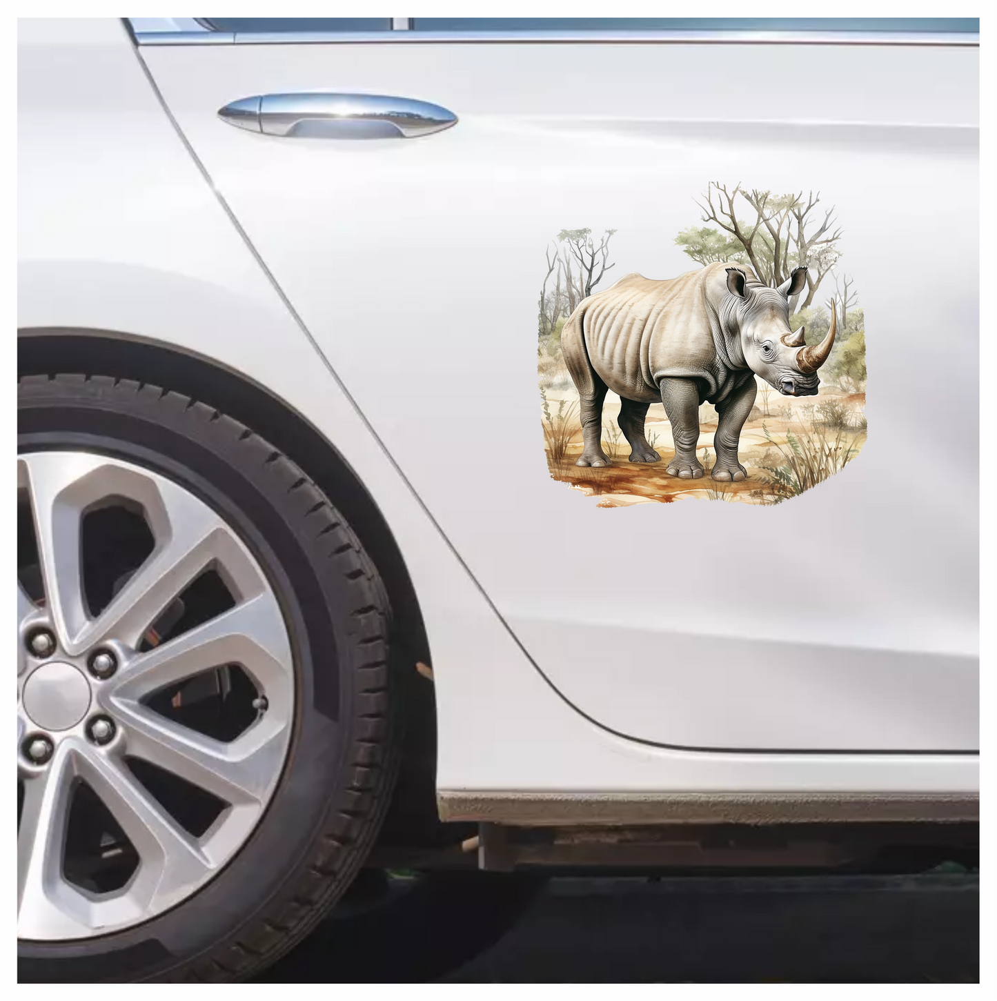 White Rhinoceros Standing In Savannah Vinyl Decal Sticker