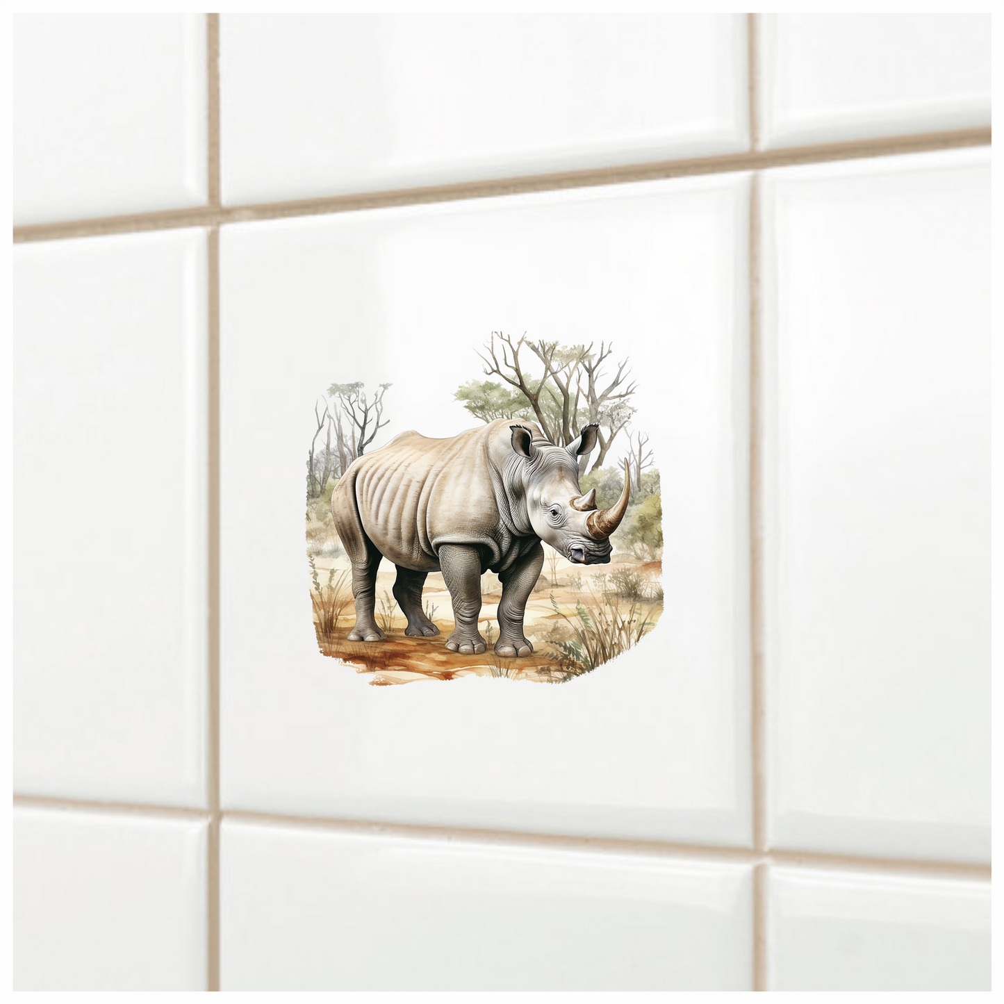 White Rhinoceros Standing In Savannah Vinyl Decal Sticker
