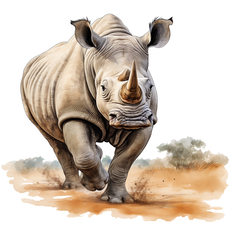 Illustration of a rhinoceros on a natural background vinyl sticker.
