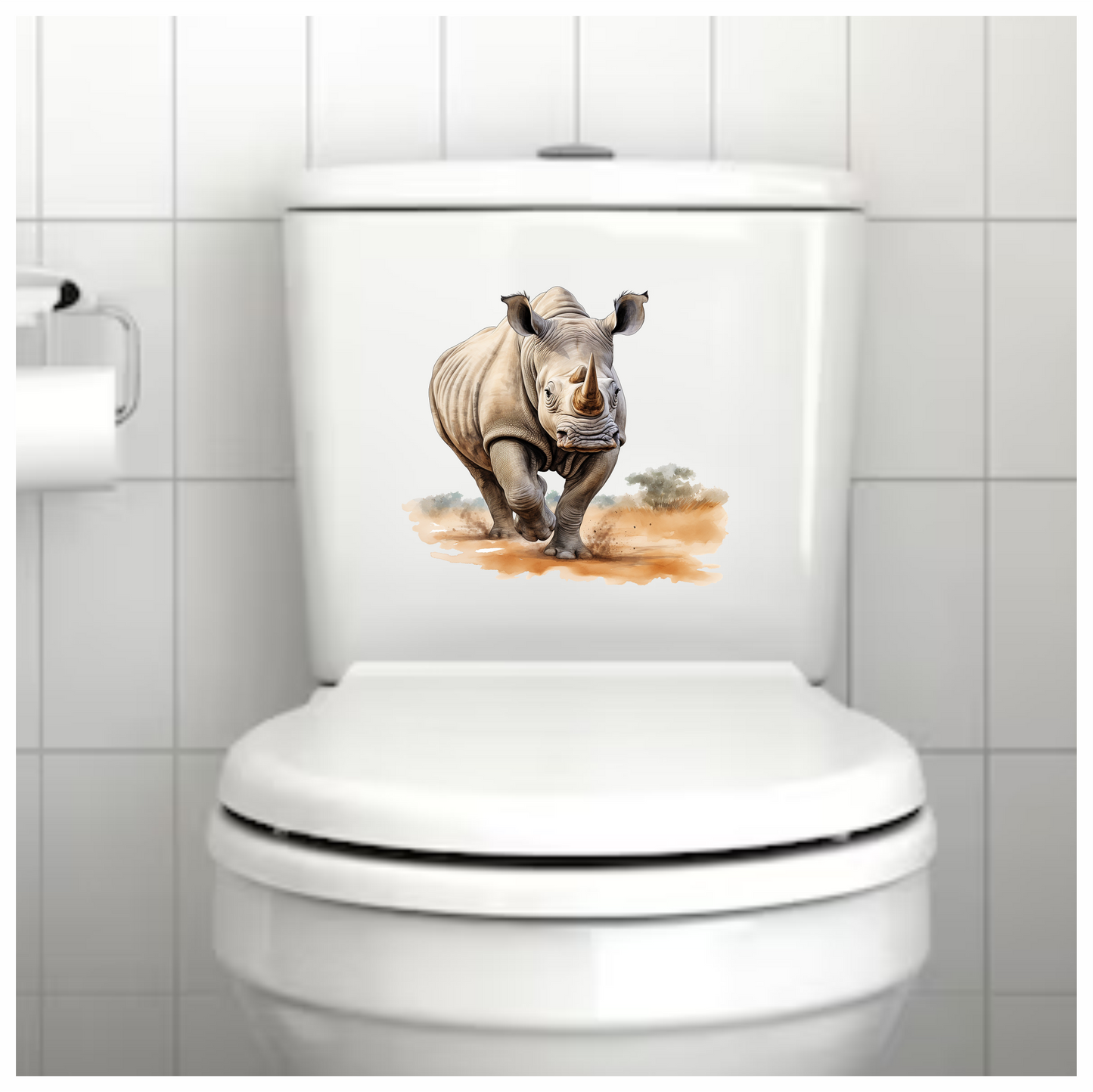 Running White Rhinoceros Brown Vinyl Decal Sticker