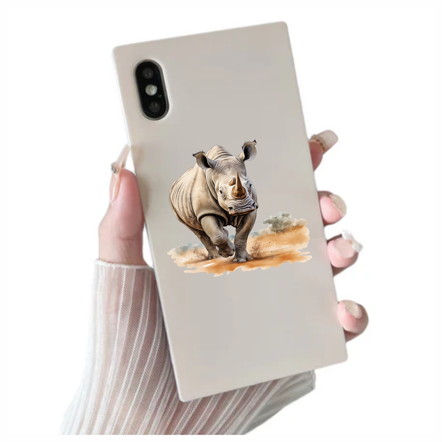 Running White Rhinoceros Brown Vinyl Decal Sticker