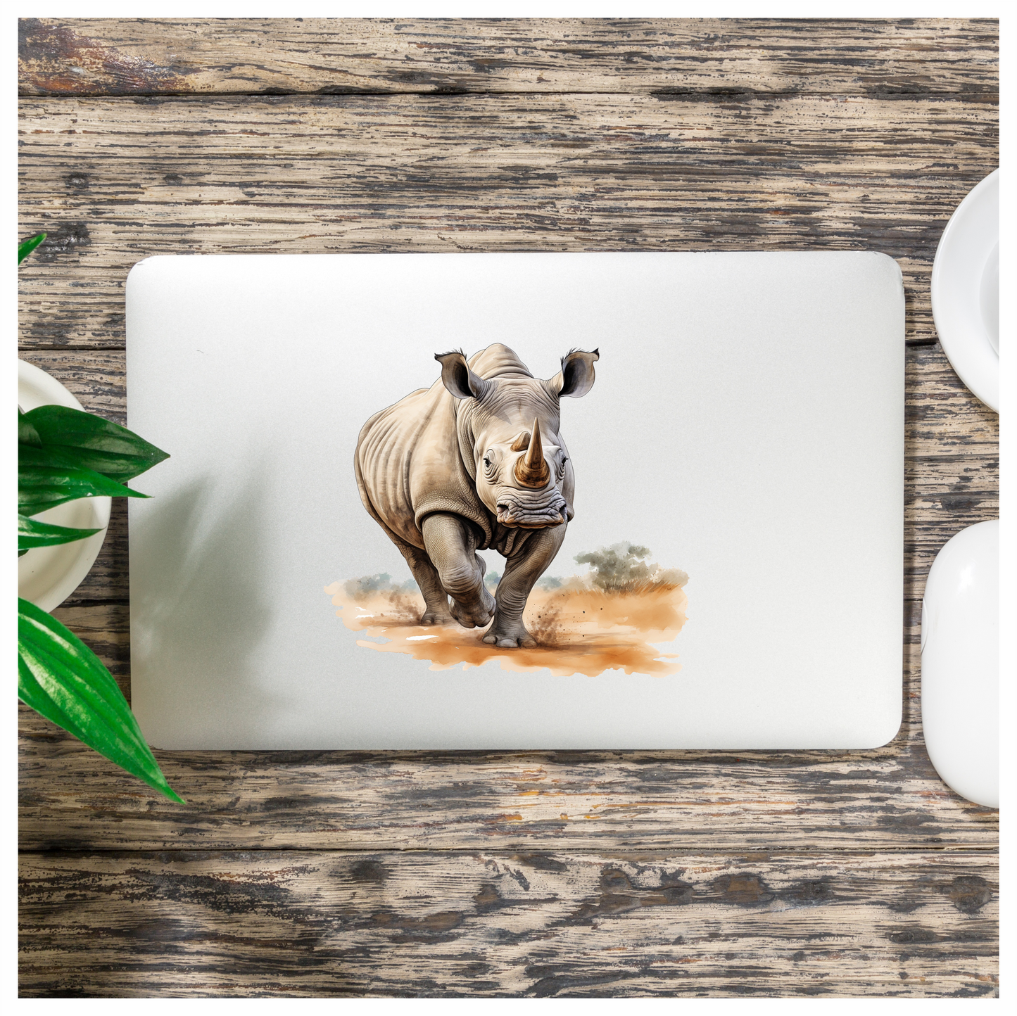 Running White Rhinoceros Brown Vinyl Decal Sticker