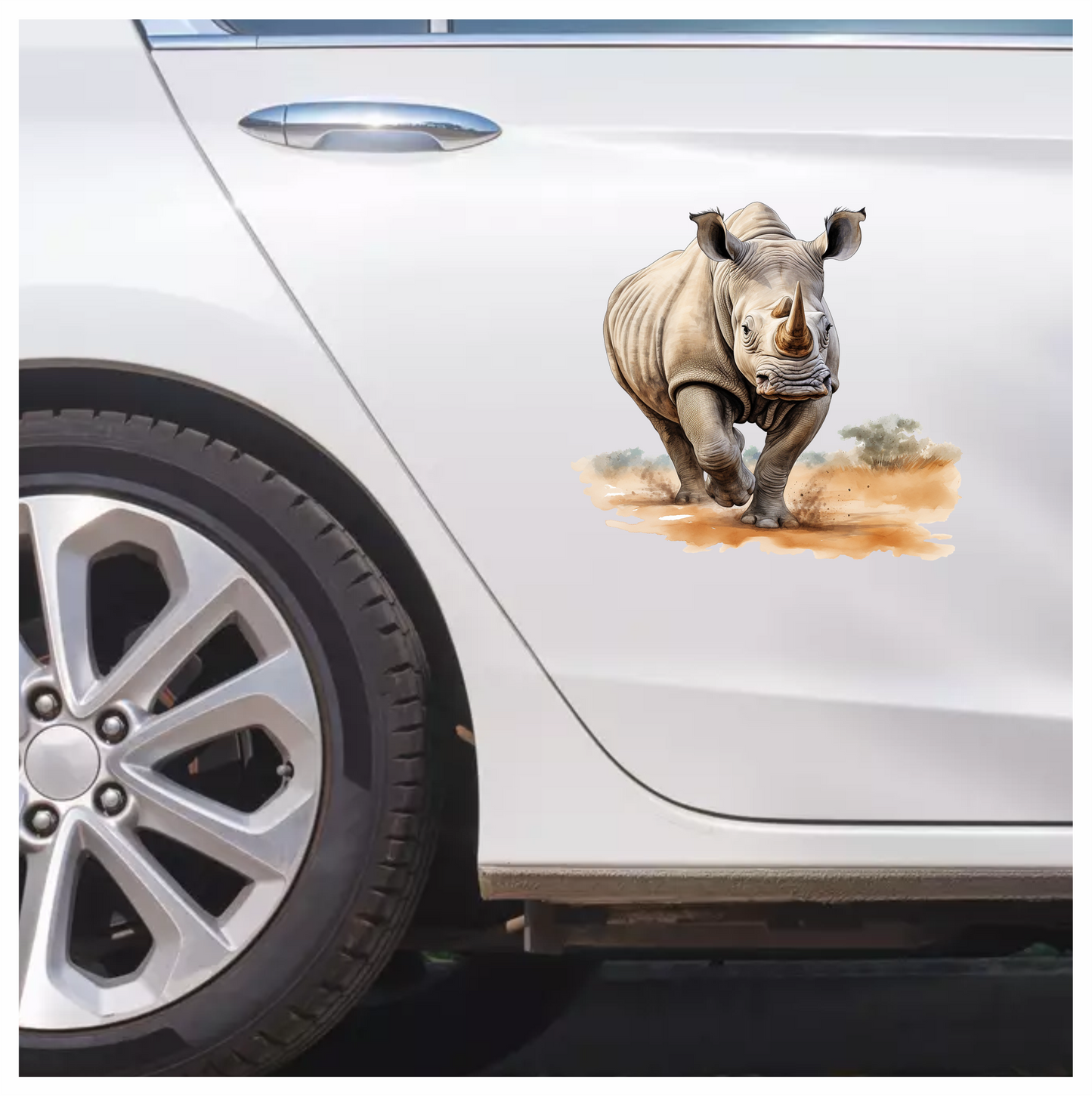 Running White Rhinoceros Brown Vinyl Decal Sticker