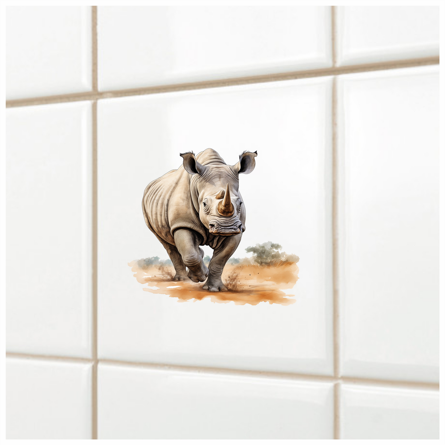 Running White Rhinoceros Brown Vinyl Decal Sticker