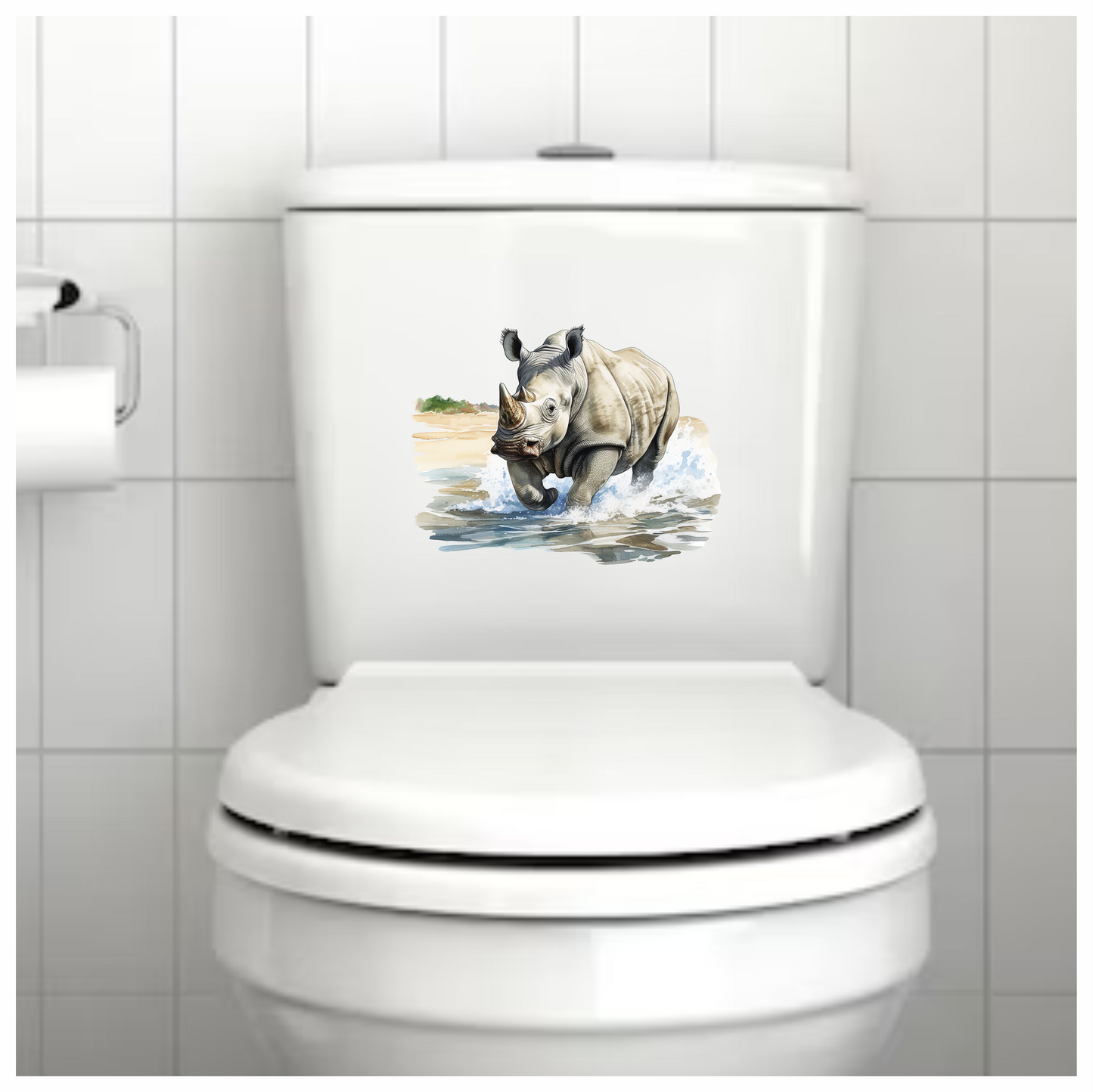 White Rhinoceros Running Through Water Vinyl Decal Sticker