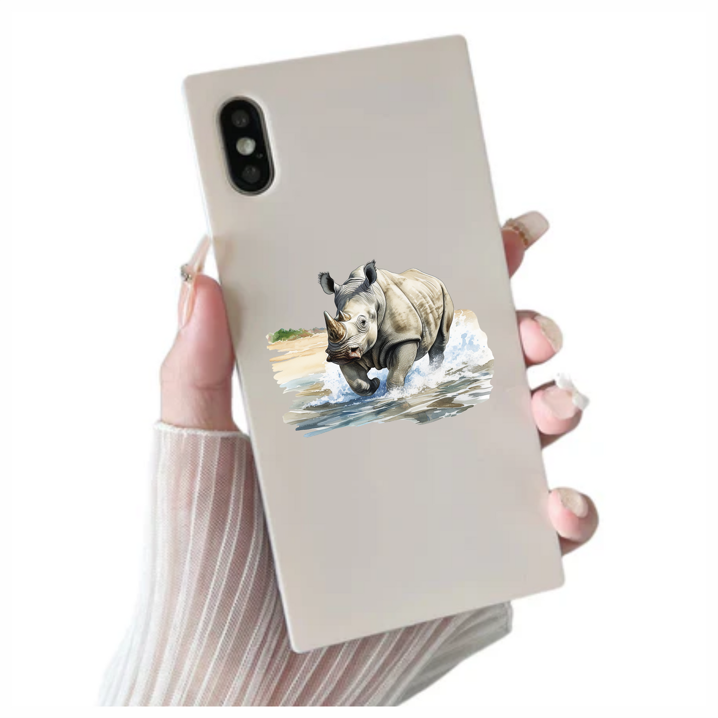 White Rhinoceros Running Through Water Vinyl Decal Sticker