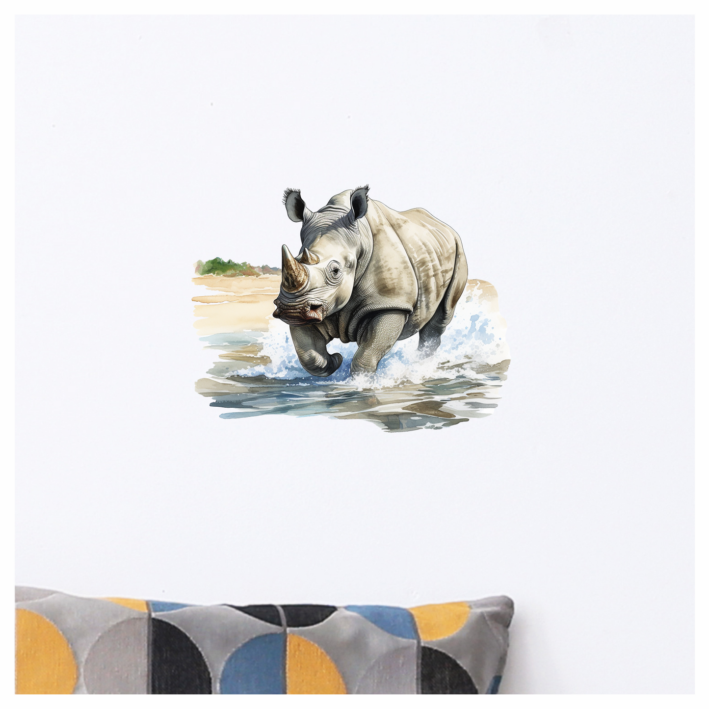White Rhinoceros Running Through Water Vinyl Decal Sticker