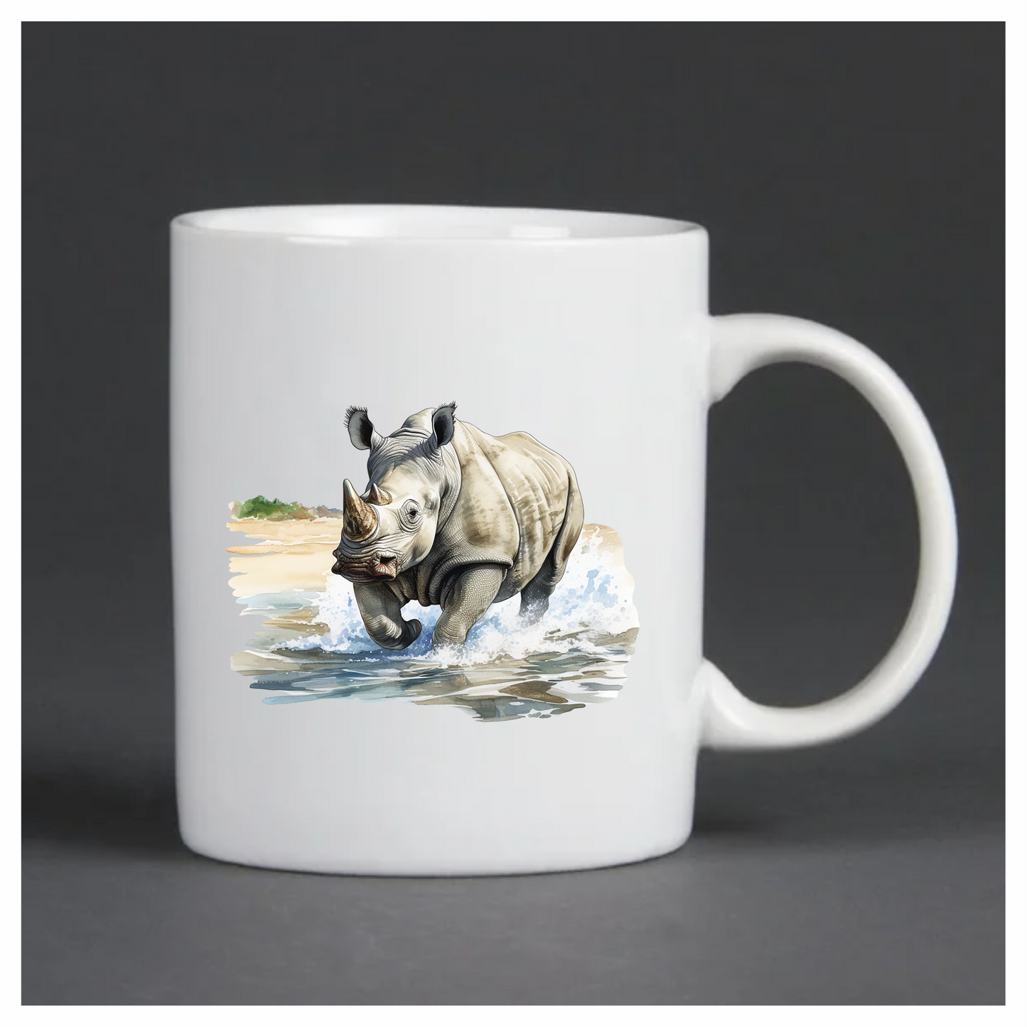 White Rhinoceros Running Through Water Vinyl Decal Sticker