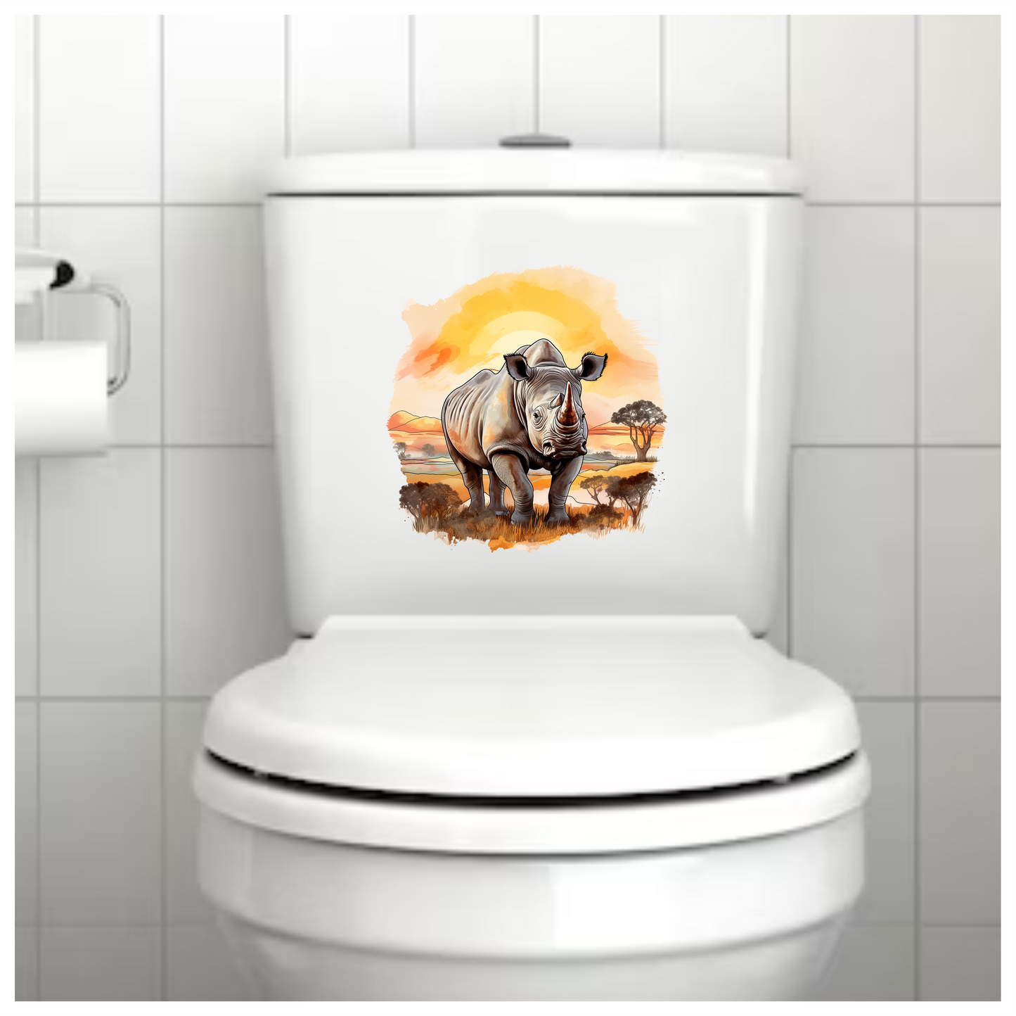 White Rhinoceros Stands At Sunset Vinyl Decal Sticker