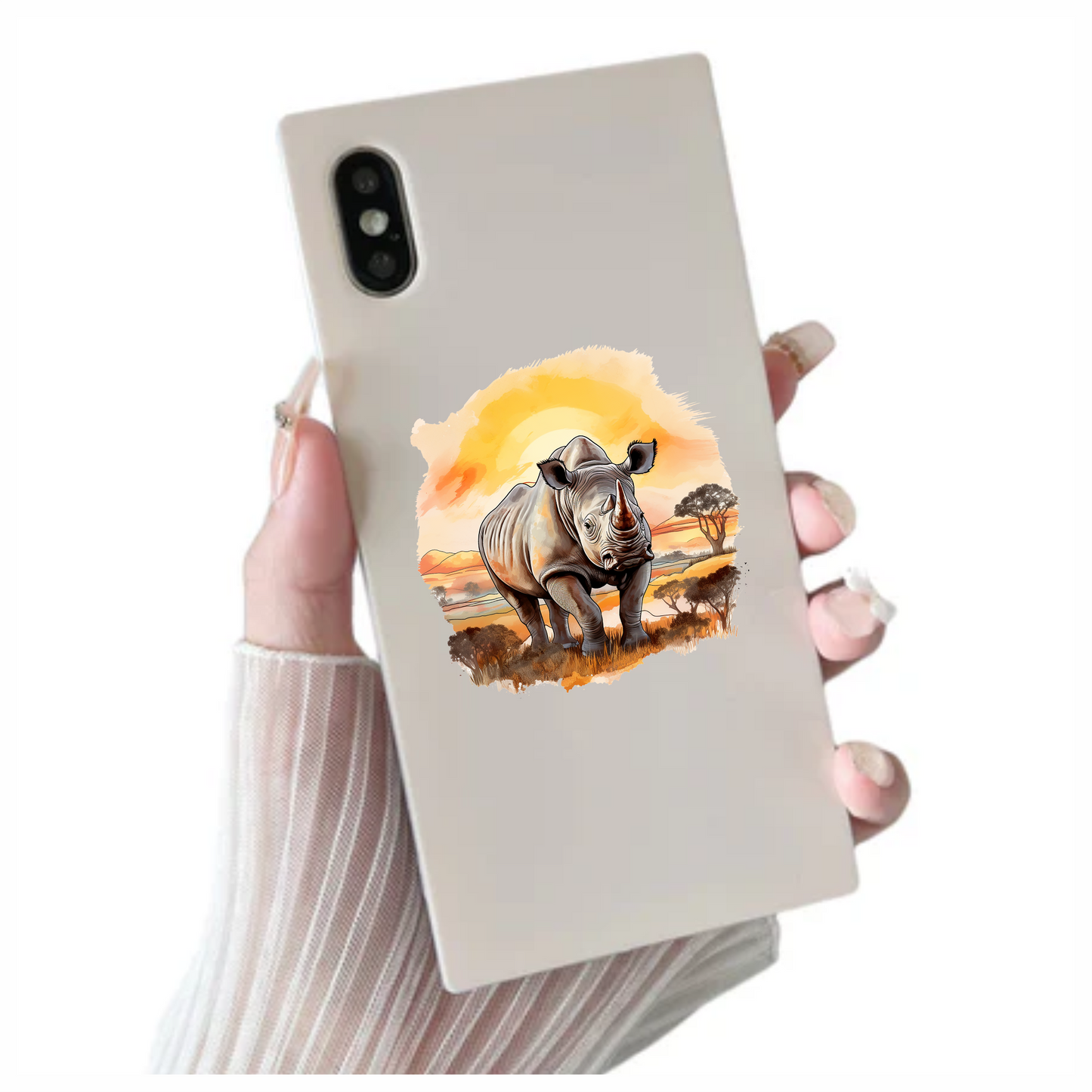 White Rhinoceros Stands At Sunset Vinyl Decal Sticker