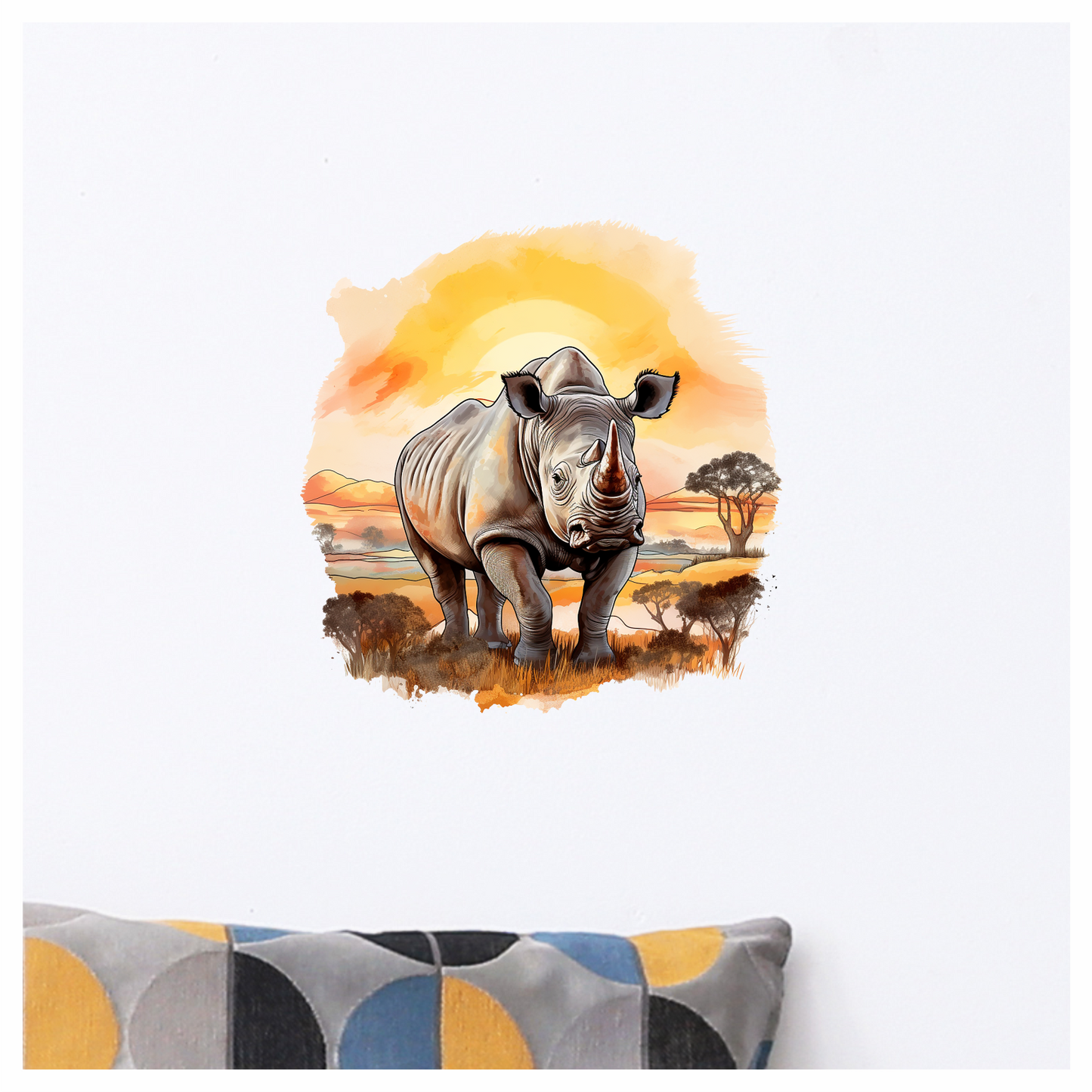White Rhinoceros Stands At Sunset Vinyl Decal Sticker
