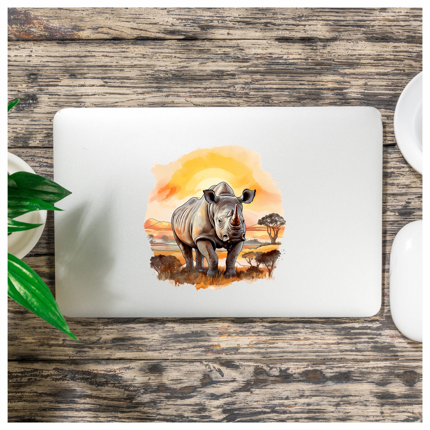 White Rhinoceros Stands At Sunset Vinyl Decal Sticker