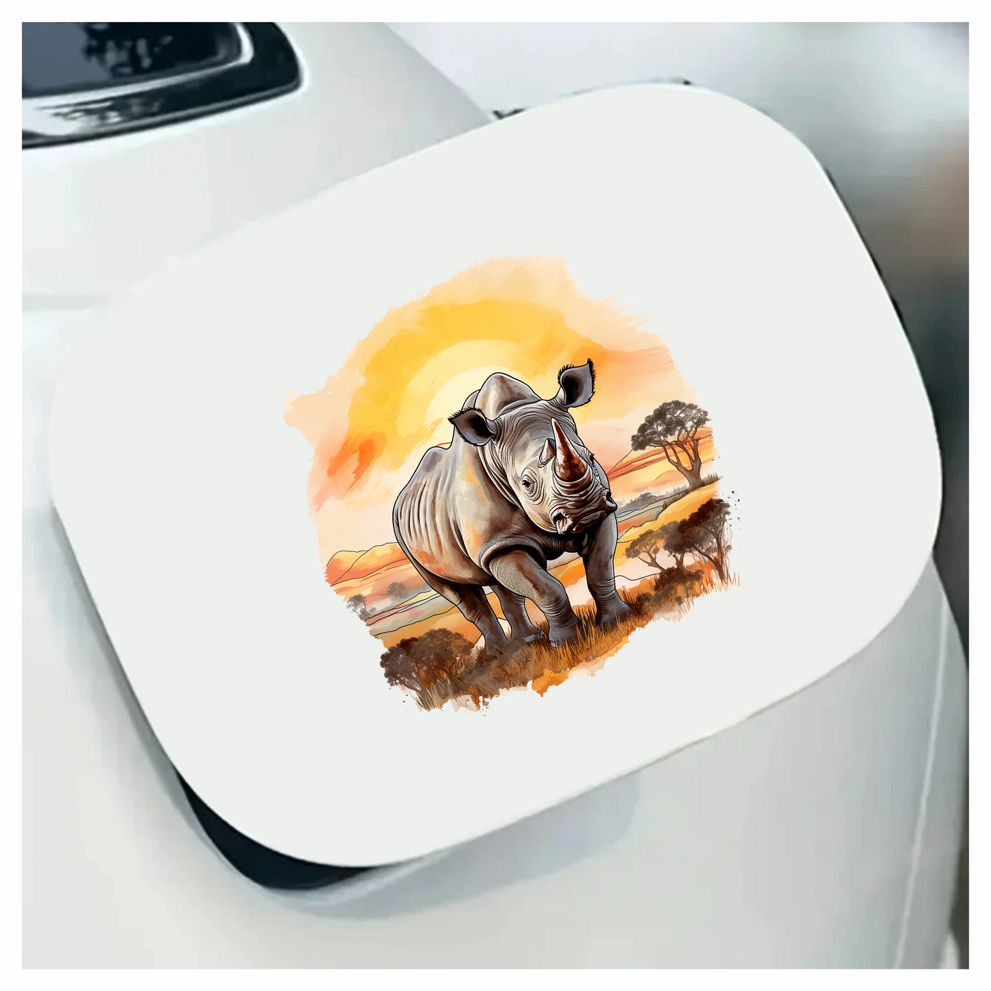 White Rhinoceros Stands At Sunset Vinyl Decal Sticker