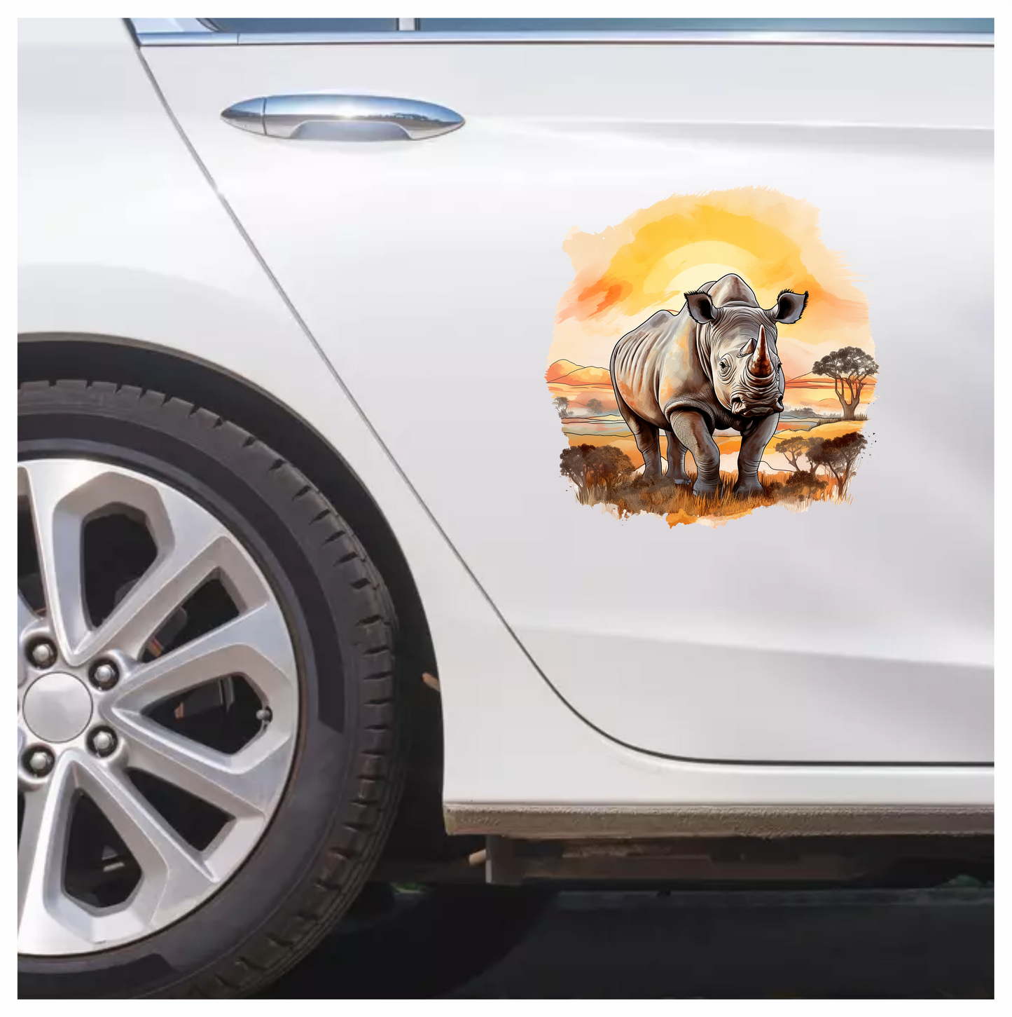 White Rhinoceros Stands At Sunset Vinyl Decal Sticker