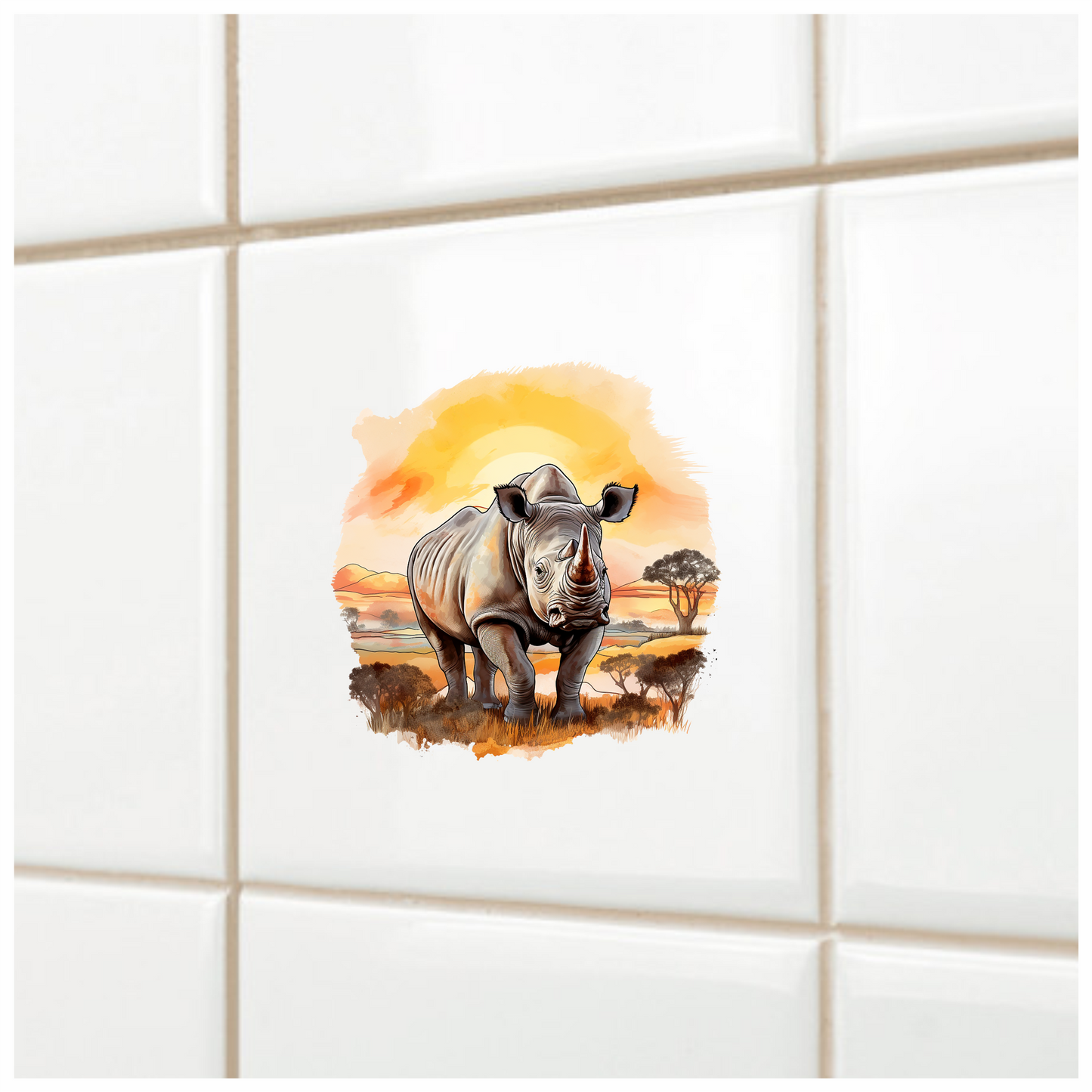 White Rhinoceros Stands At Sunset Vinyl Decal Sticker