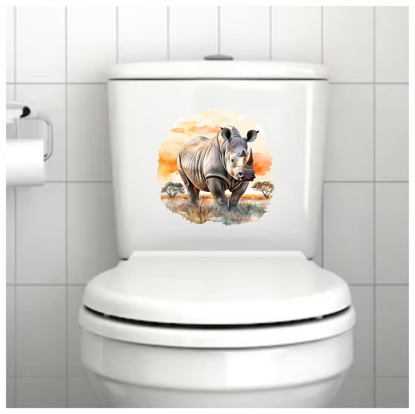 White Rhinoceros Standing African Sunset Vinyl Decal Sticker