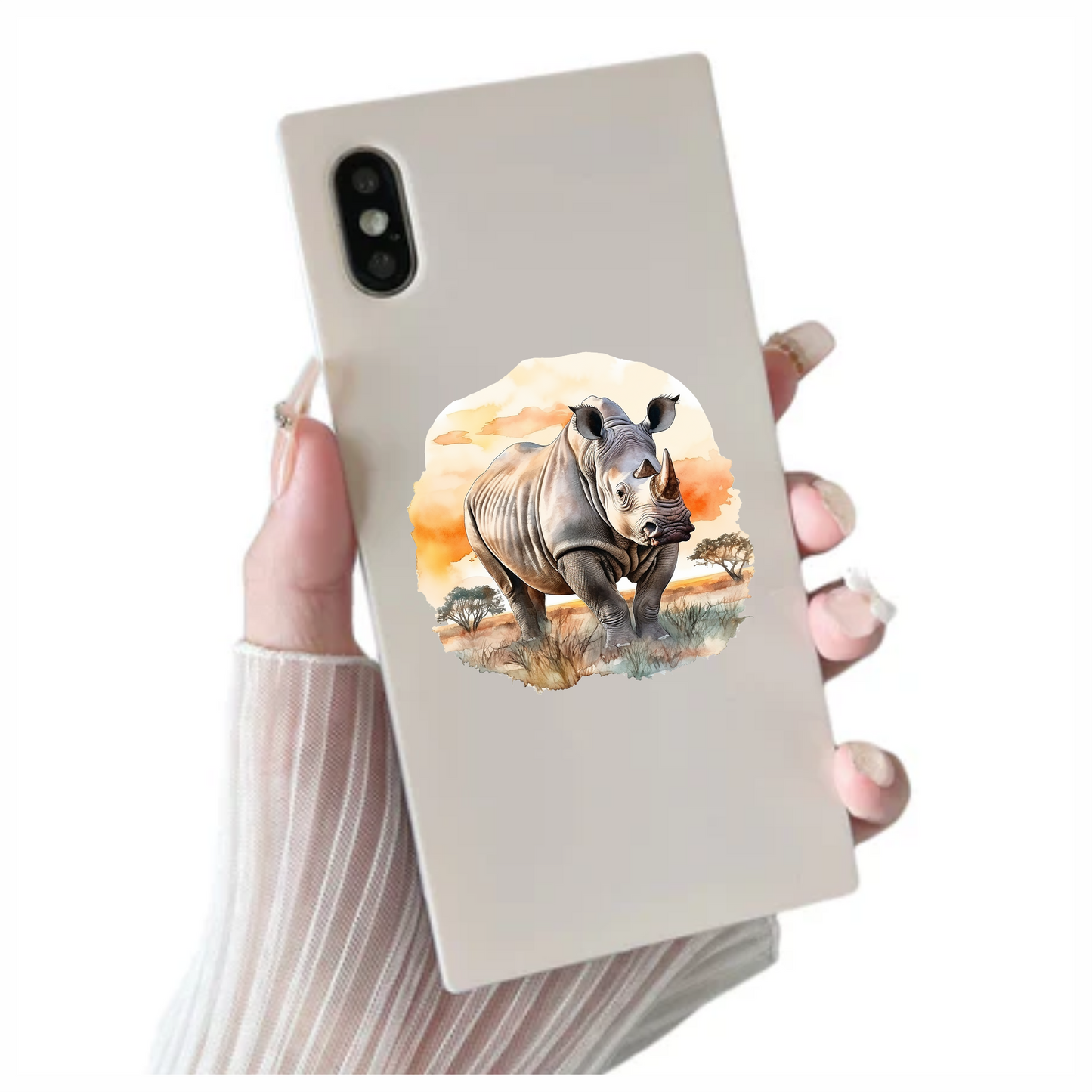 White Rhinoceros Standing African Sunset Vinyl Decal Sticker