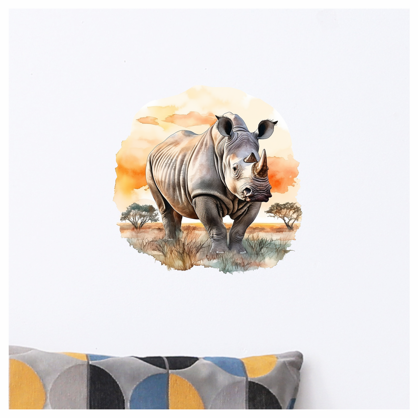 White Rhinoceros Standing African Sunset Vinyl Decal Sticker