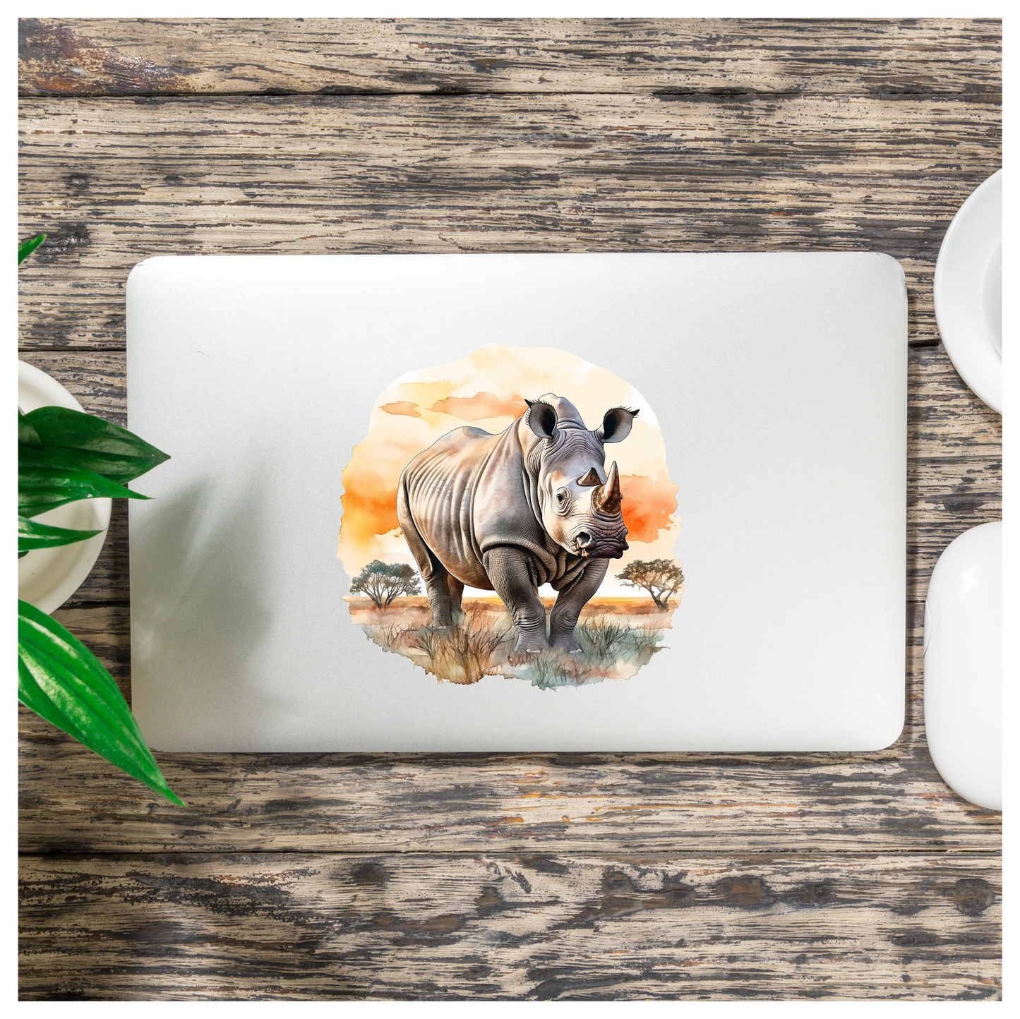 White Rhinoceros Standing African Sunset Vinyl Decal Sticker