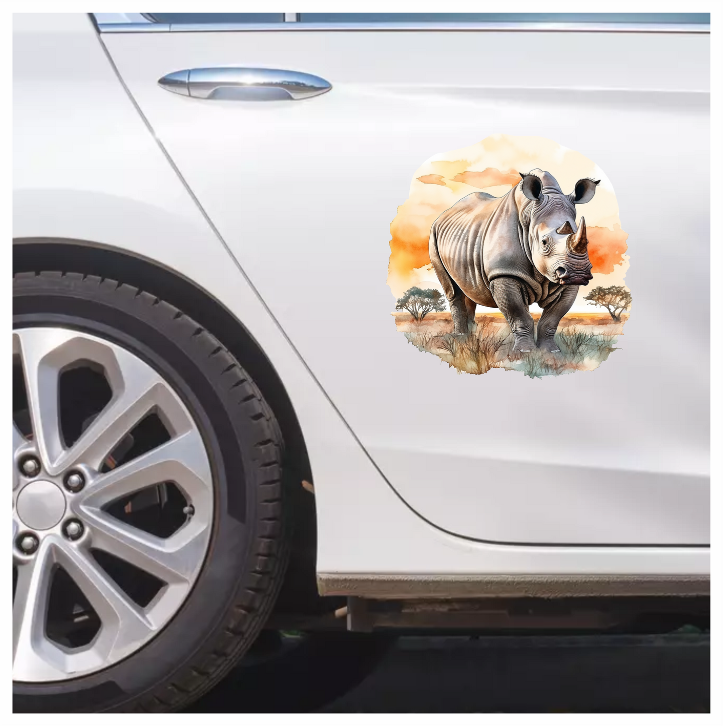 White Rhinoceros Standing African Sunset Vinyl Decal Sticker