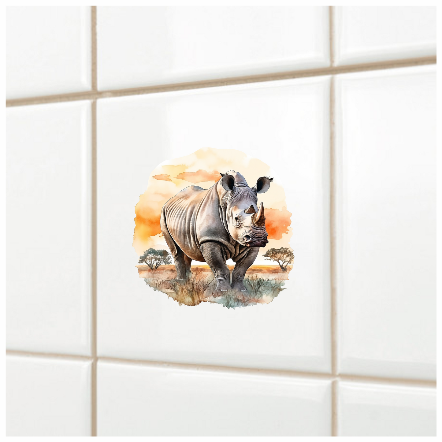 White Rhinoceros Standing African Sunset Vinyl Decal Sticker