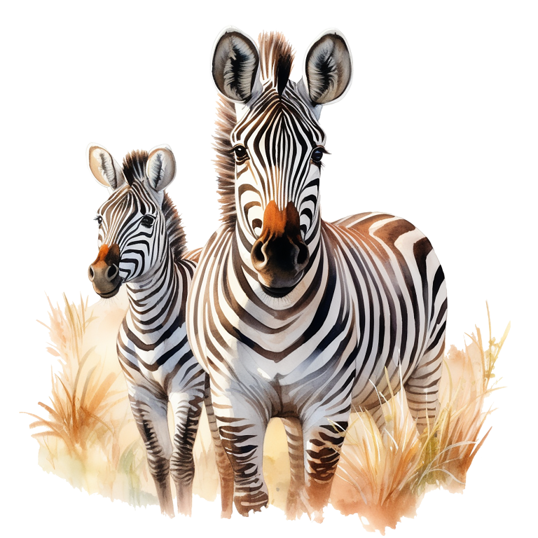 Two zebras standing together with grasses in the background vinyl sticker.