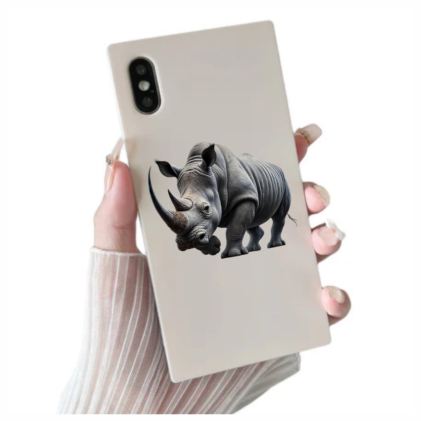 White Rhinoceros Strong Animal Vinyl Sticker Decal.