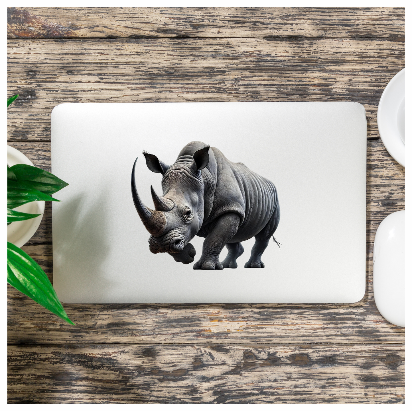 White Rhinoceros Strong Animal Vinyl Sticker Decal.