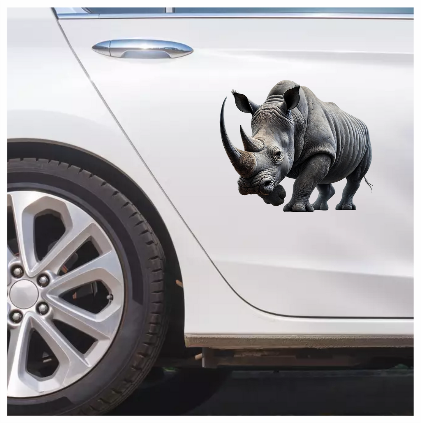 White Rhinoceros Strong Animal Vinyl Sticker Decal.
