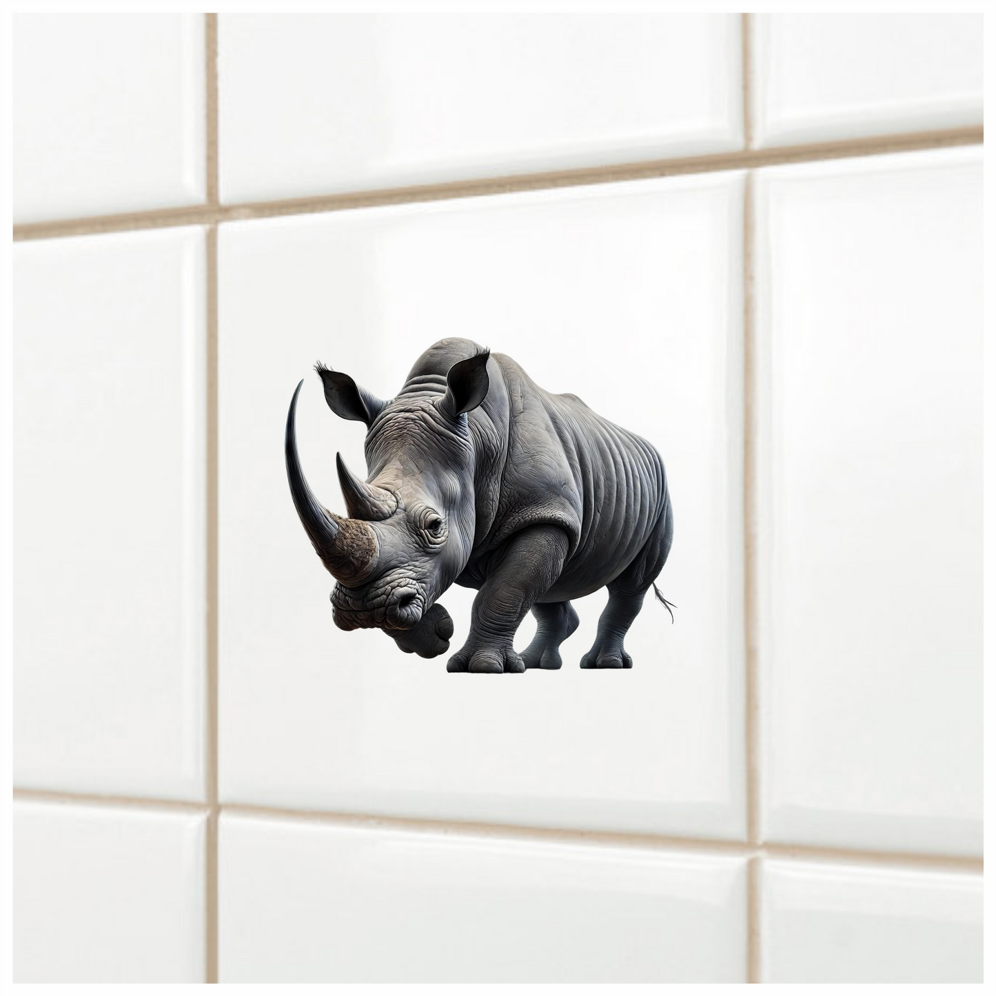 White Rhinoceros Strong Animal Vinyl Sticker Decal.