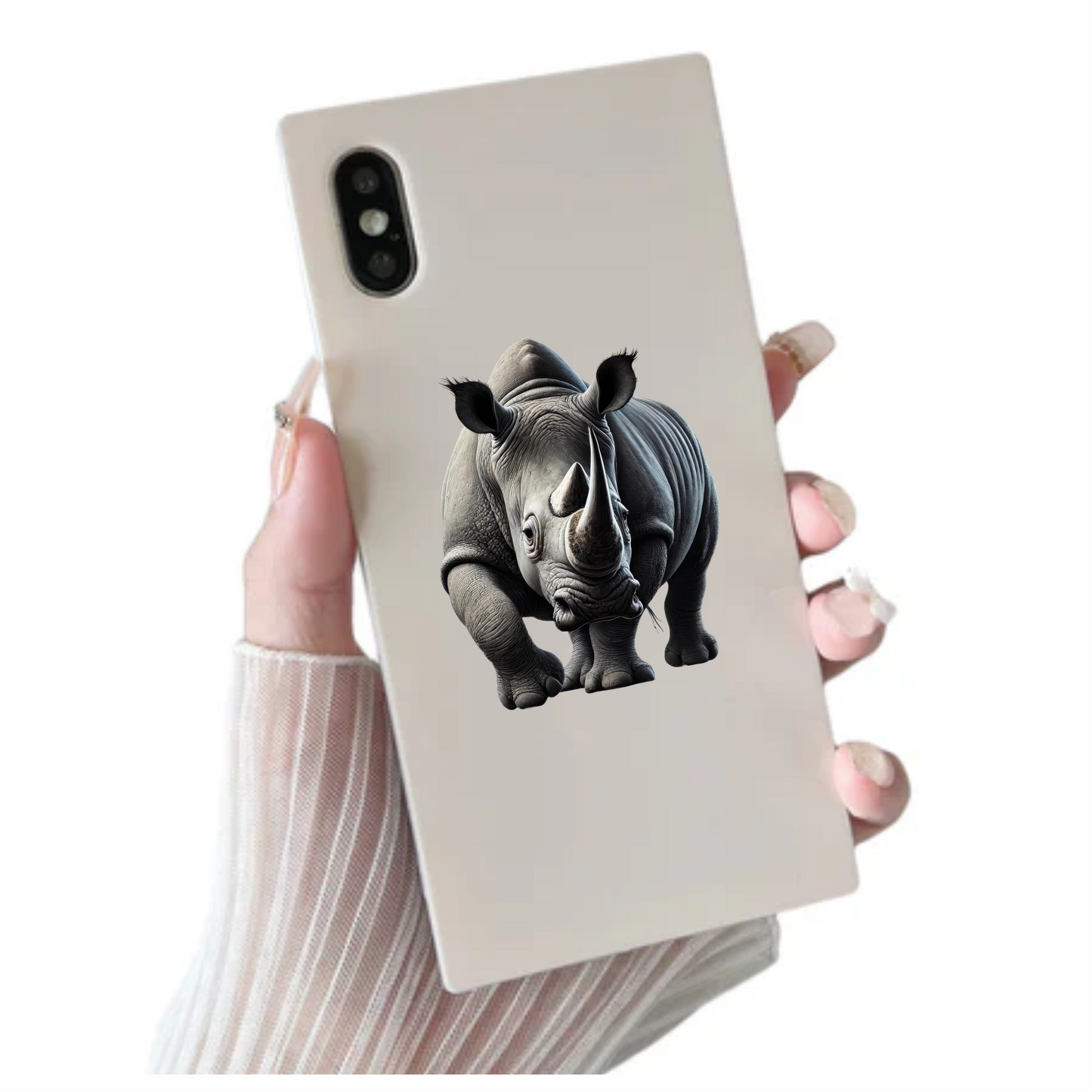 Grey White Rhinoceros Strong Walk Vinyl Sticker Decal.