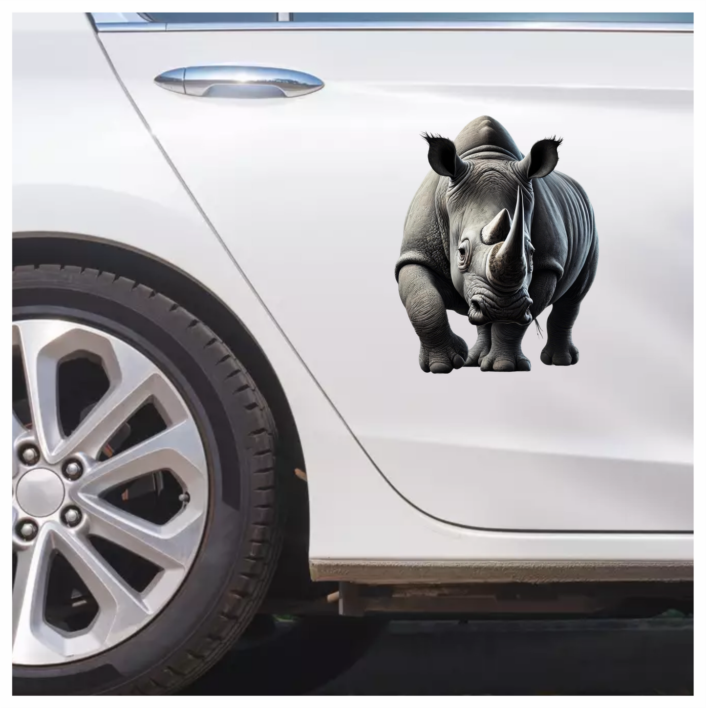 Grey White Rhinoceros Strong Walk Vinyl Sticker Decal.