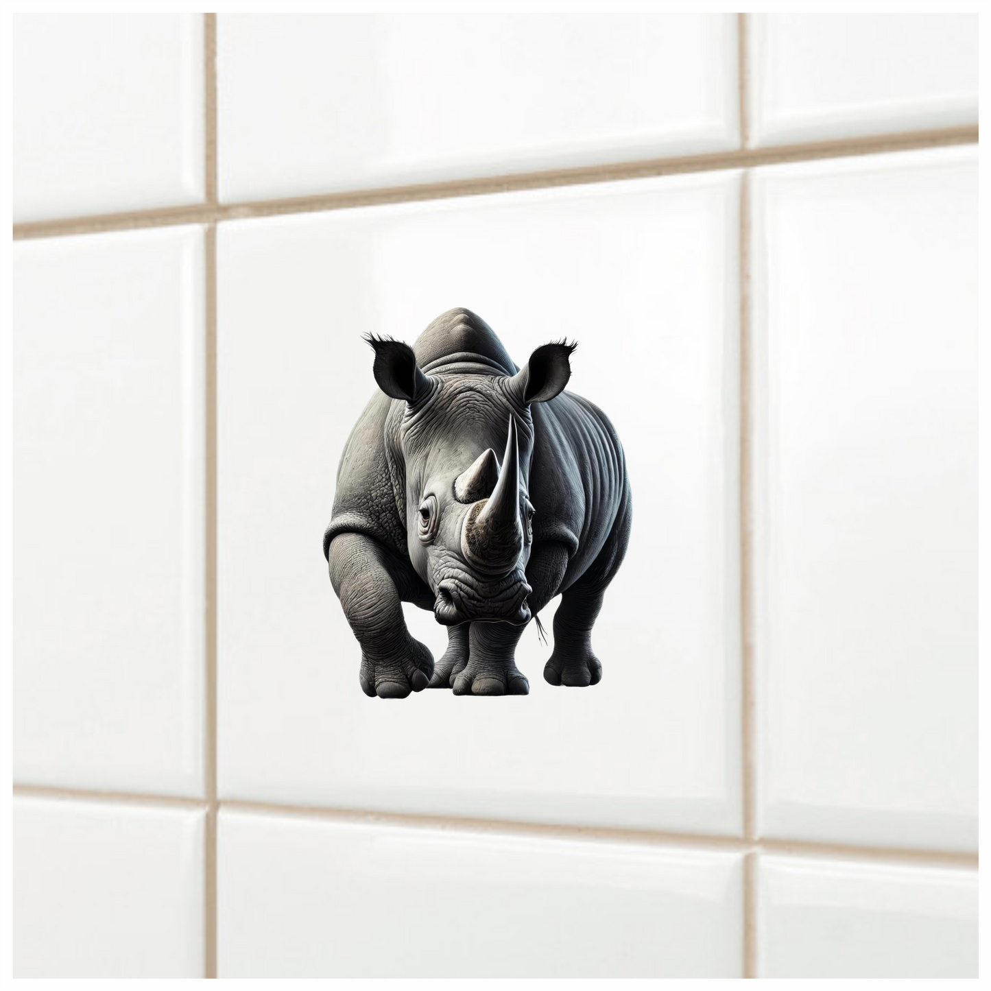 Grey White Rhinoceros Strong Walk Vinyl Sticker Decal.