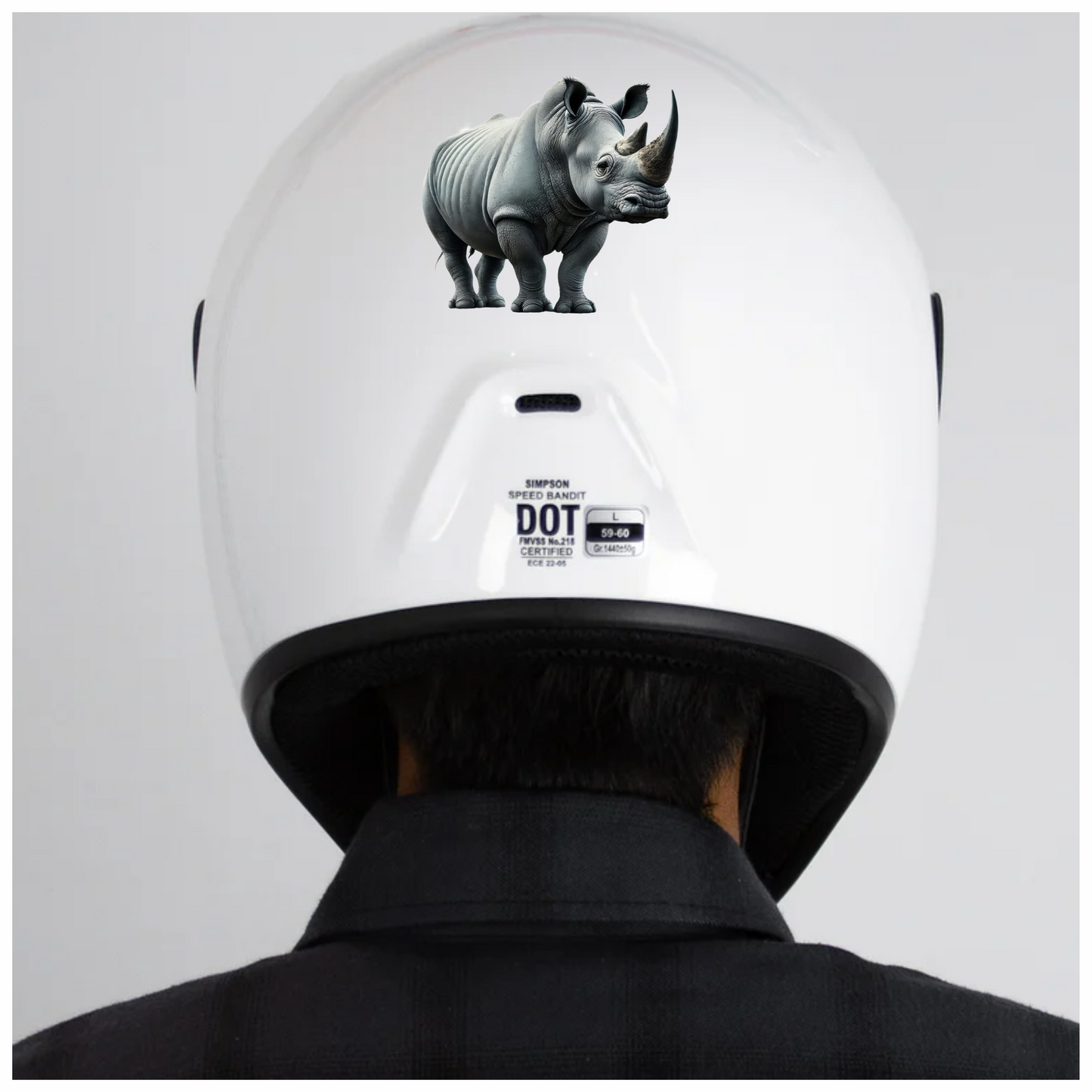 White Rhinoceros Standing Strong Vinyl Sticker Decal.