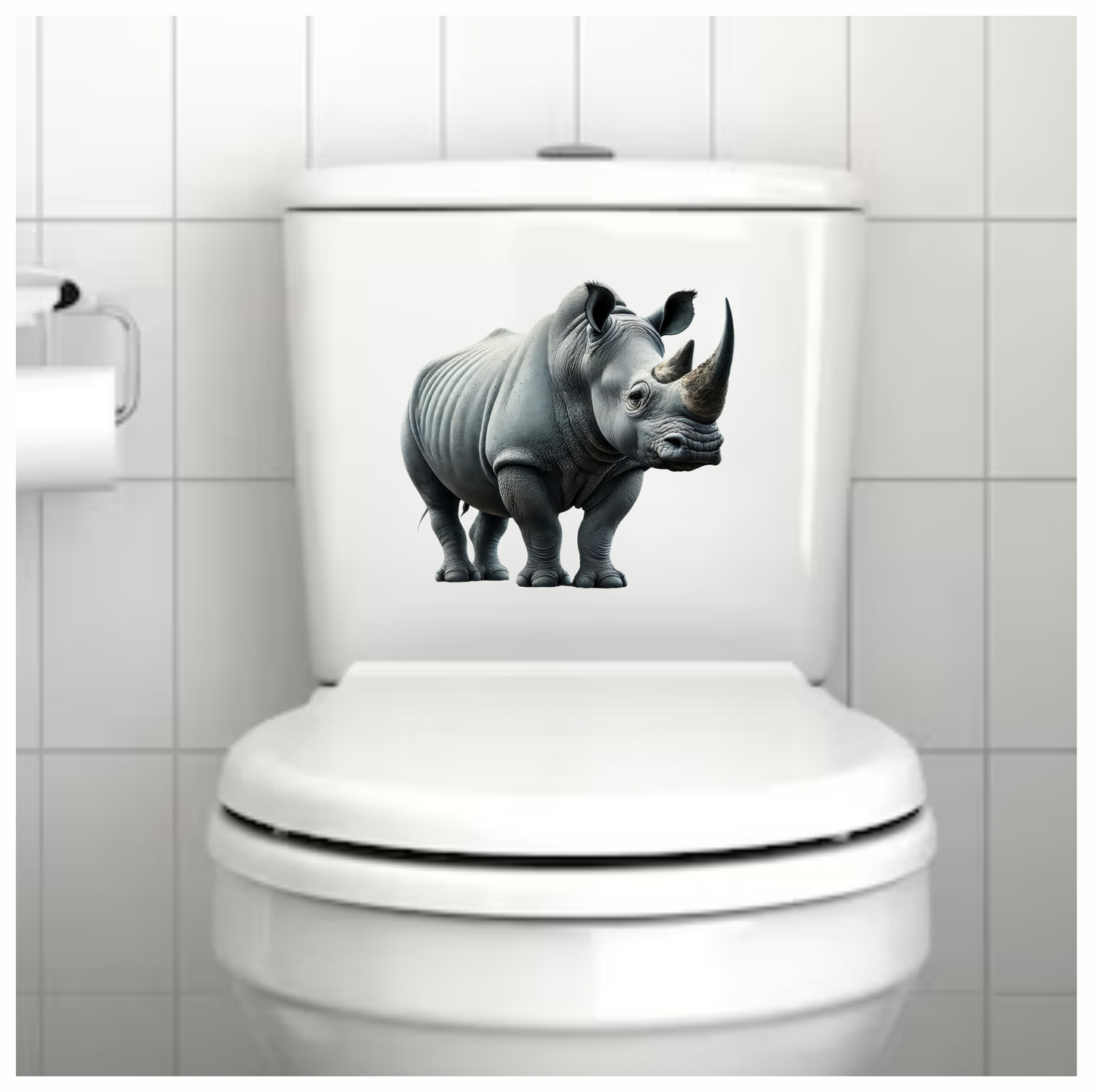 White Rhinoceros Standing Strong Vinyl Sticker Decal.