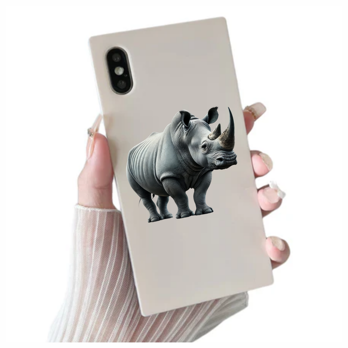 White Rhinoceros Standing Strong Vinyl Sticker Decal.