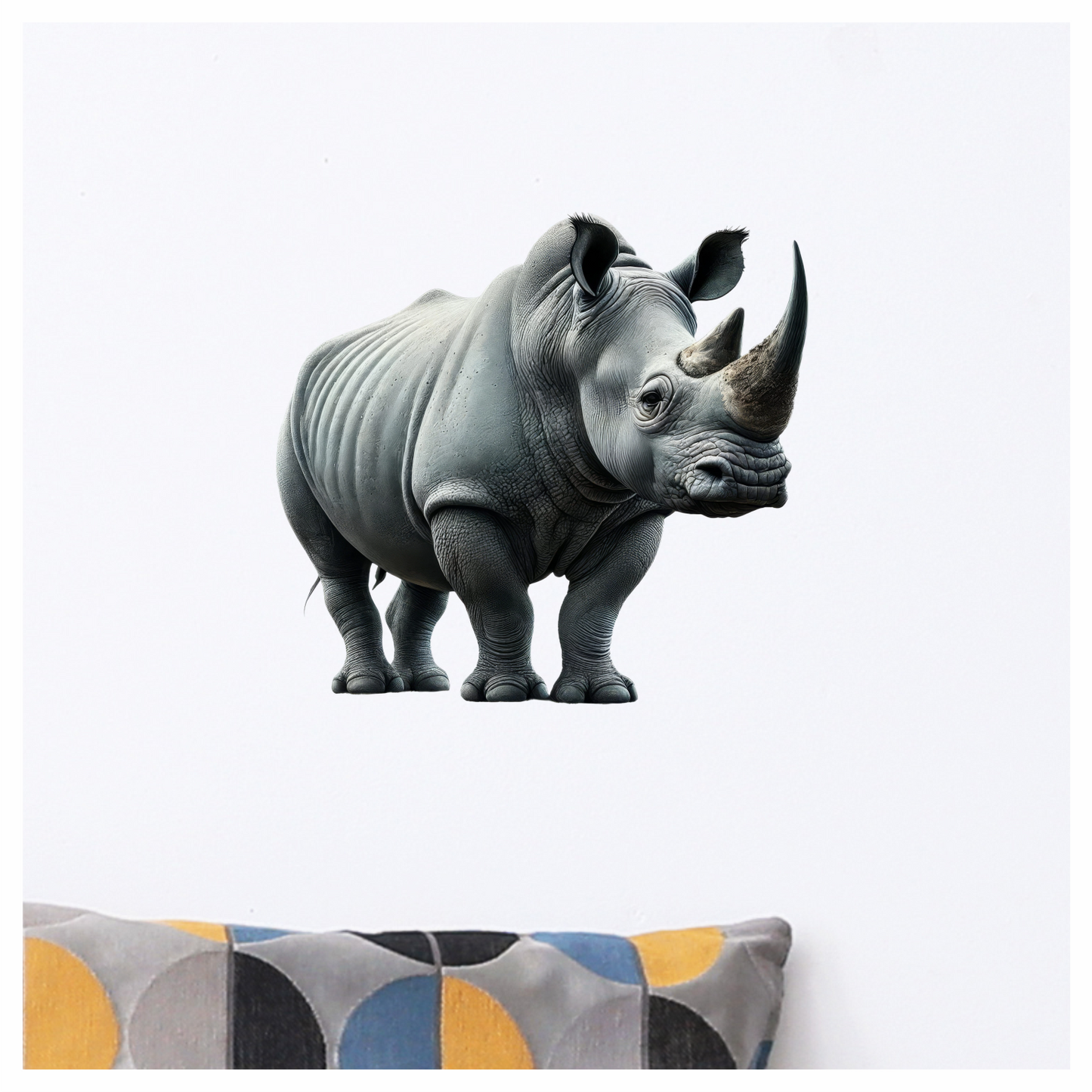 White Rhinoceros Standing Strong Vinyl Sticker Decal.