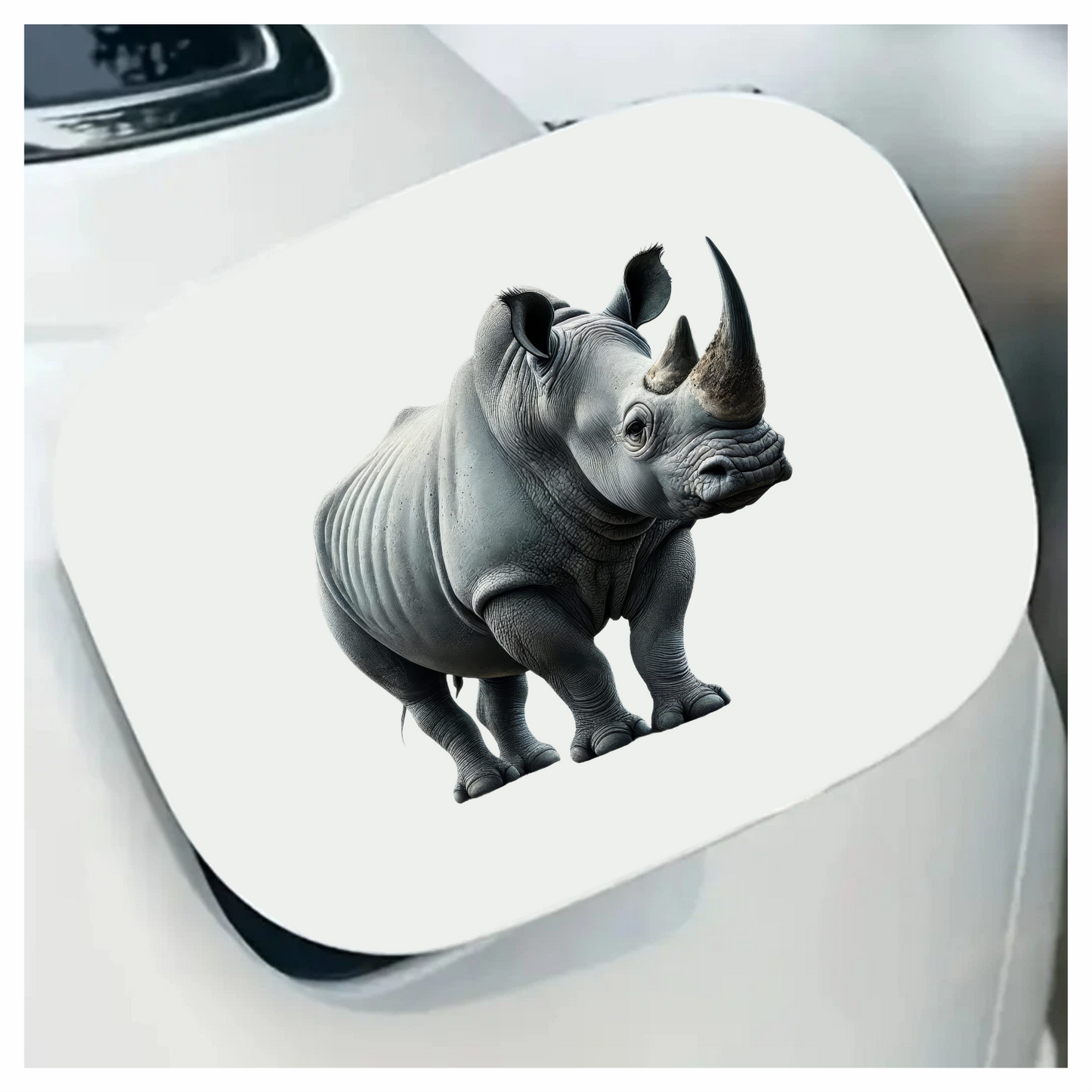 White Rhinoceros Standing Strong Vinyl Sticker Decal.