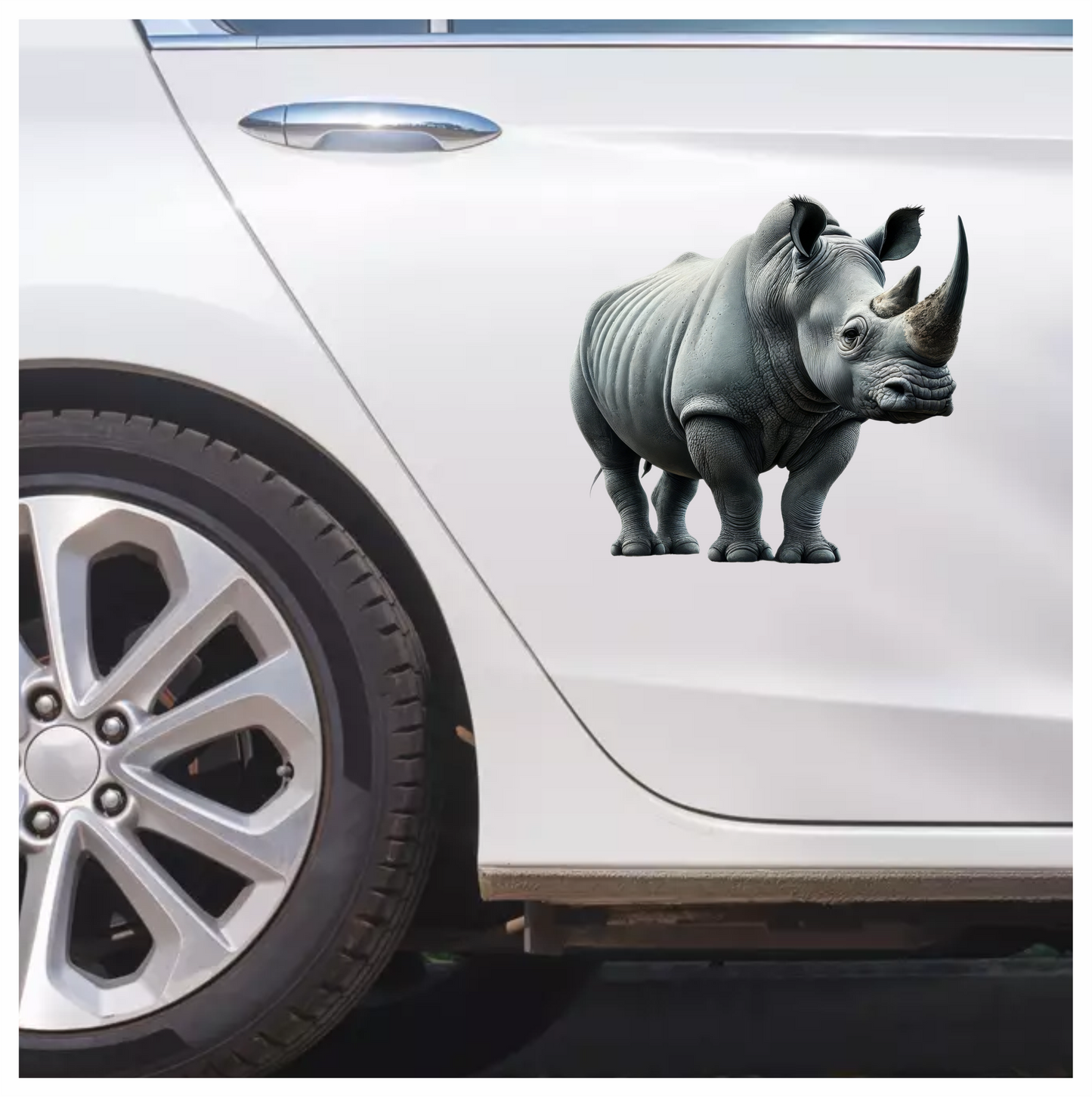 White Rhinoceros Standing Strong Vinyl Sticker Decal.